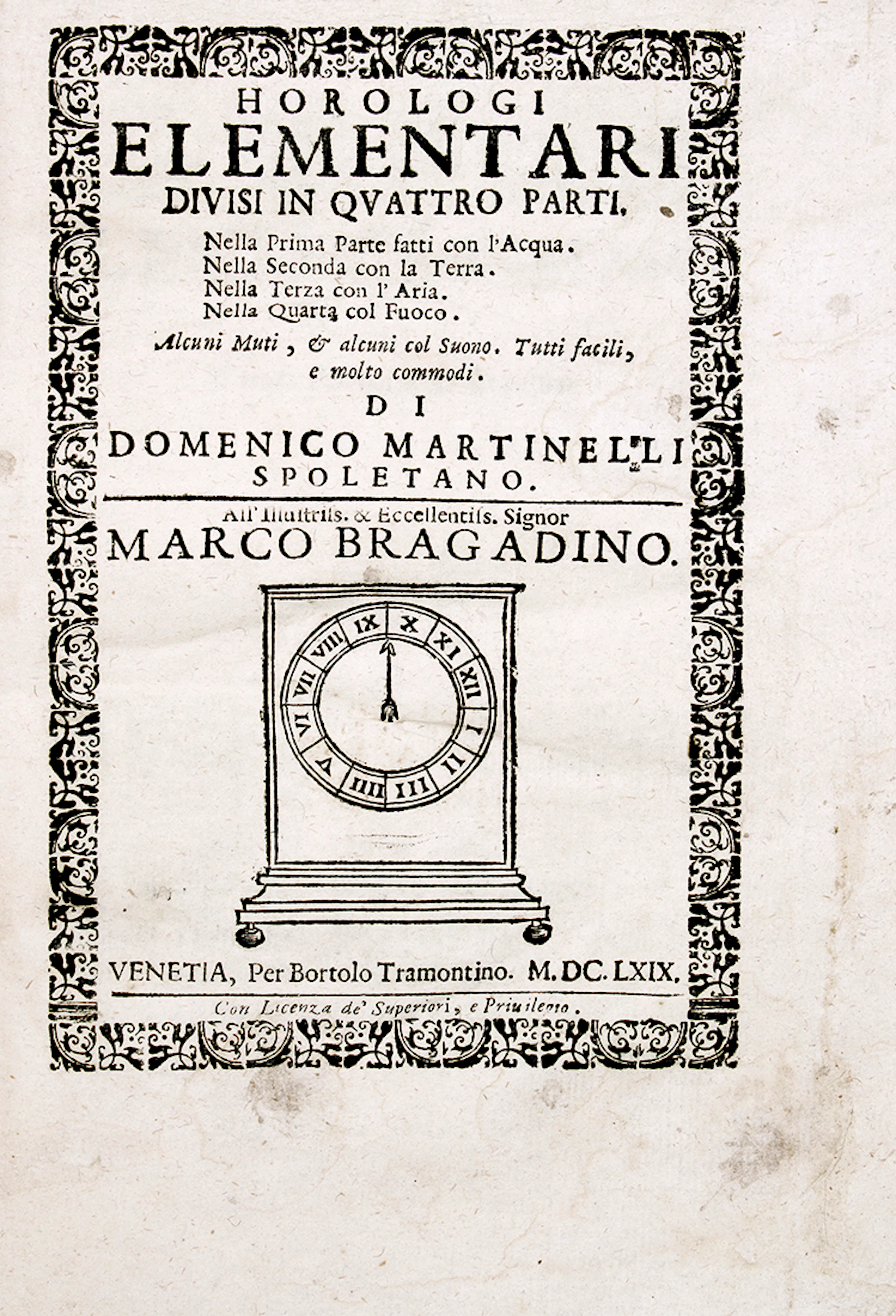Martinelli Domenico, Horologi elementari divisi in quattro p