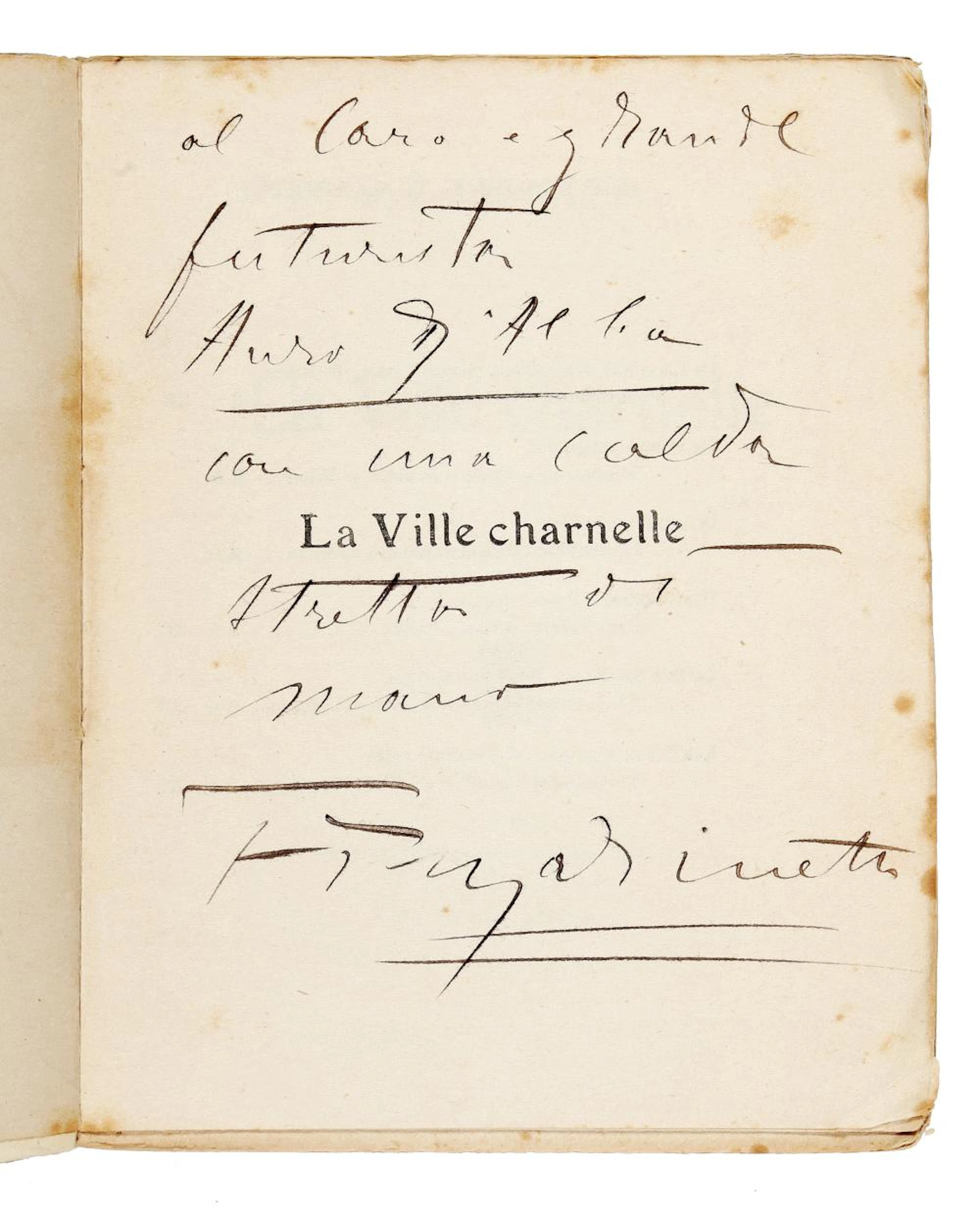 Marinetti Filippo Tommaso, Dedica autografa su libro La vill