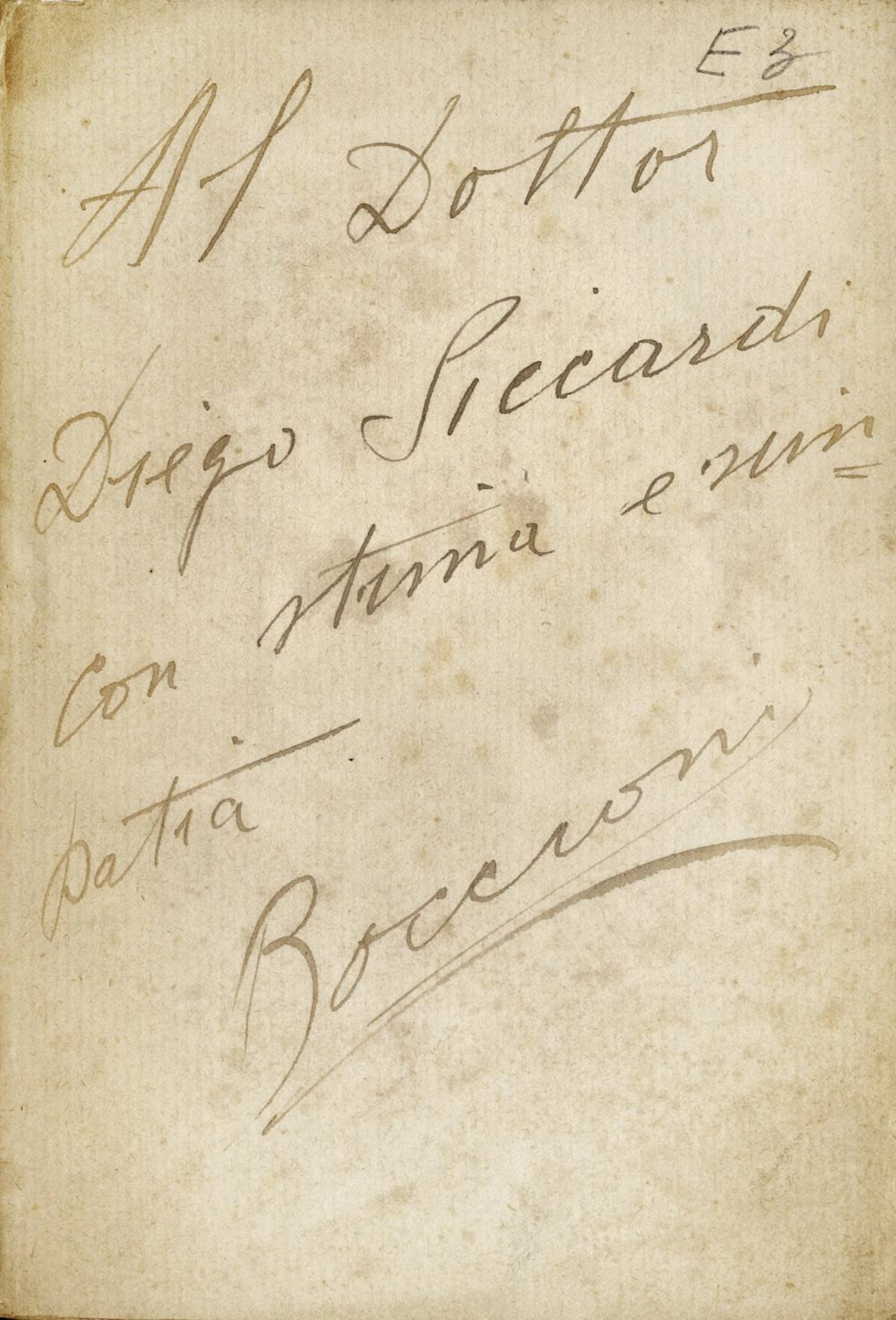 Boccioni Umberto, Dedica e firma autografa su libro 'Boccion