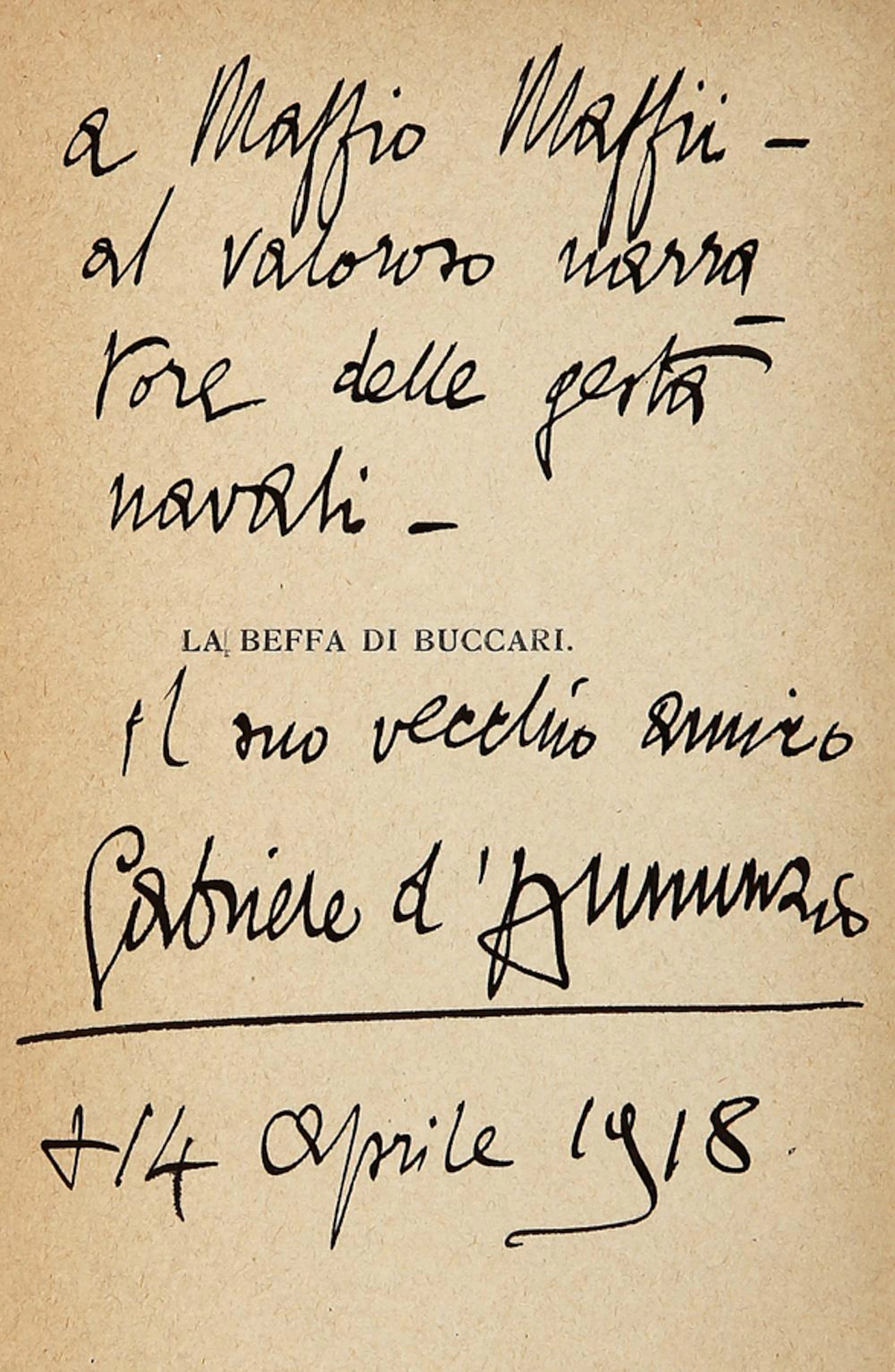 D'Annunzio Gabriele, Dedica autografa su libro La beffa di B