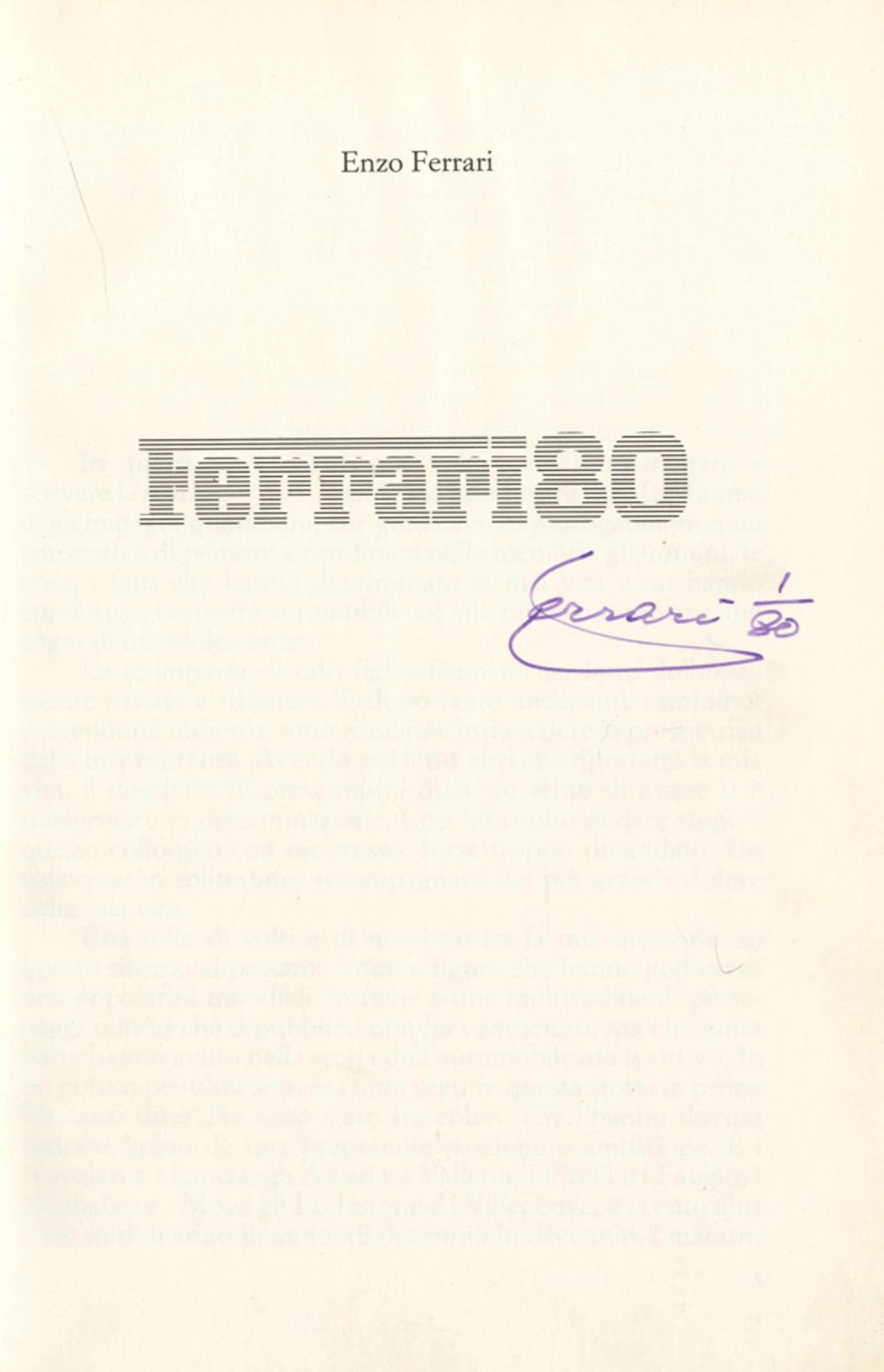 Ferrari Enzo, Firma autografa su libro Ferrari80 (Modena, Ar
