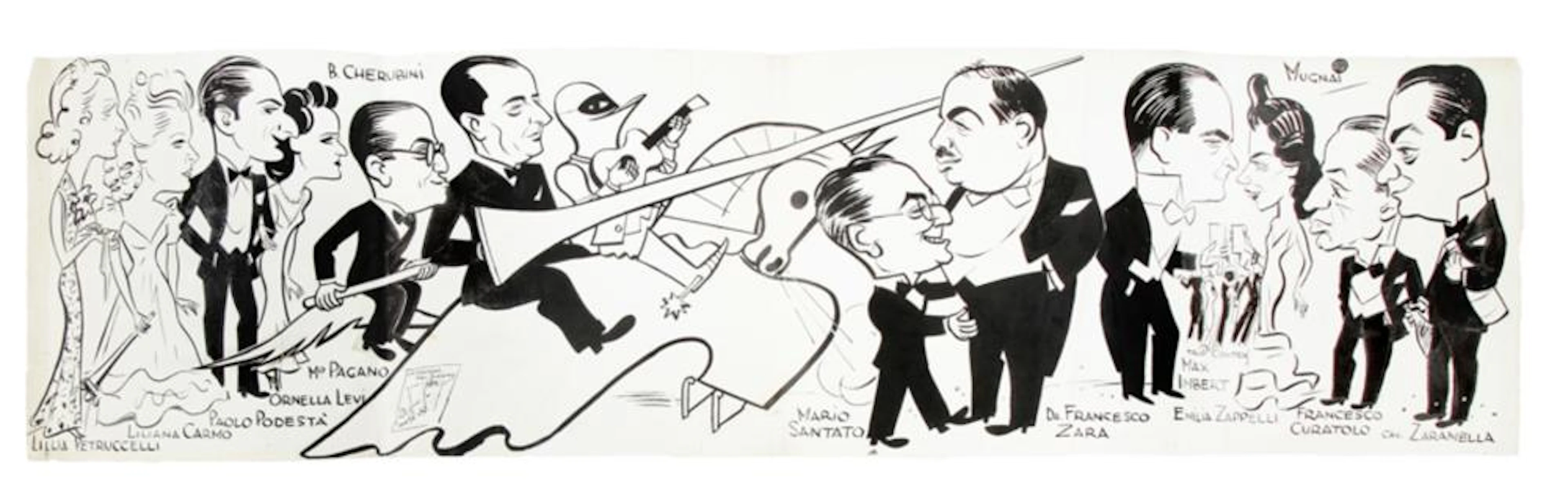 Gino Mugnai, Lotto di 26 disegni caricaturali, alcuni di gra