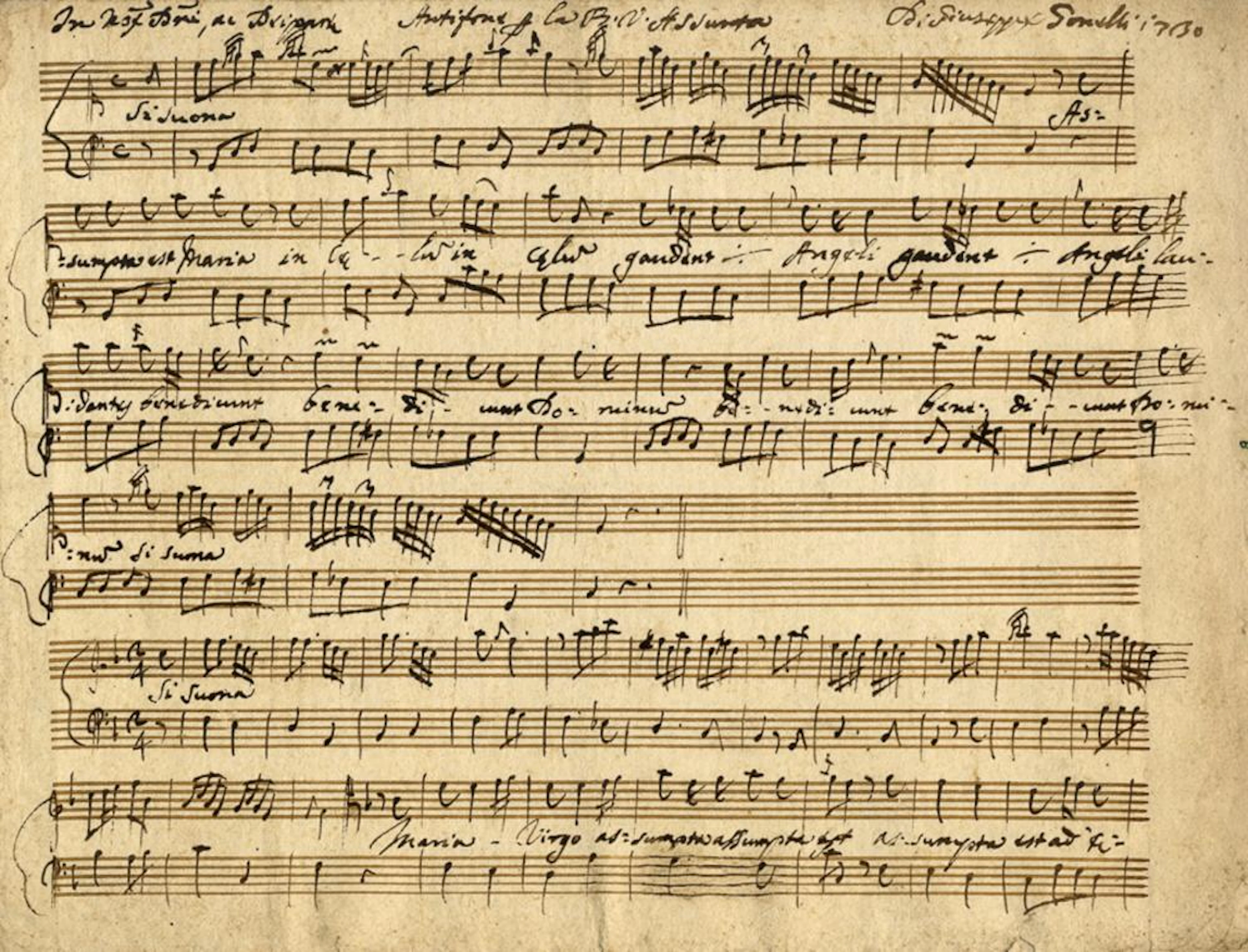 Gonelli Giuseppe, Antifona per la Beata Vergine Maria. Datato 1730