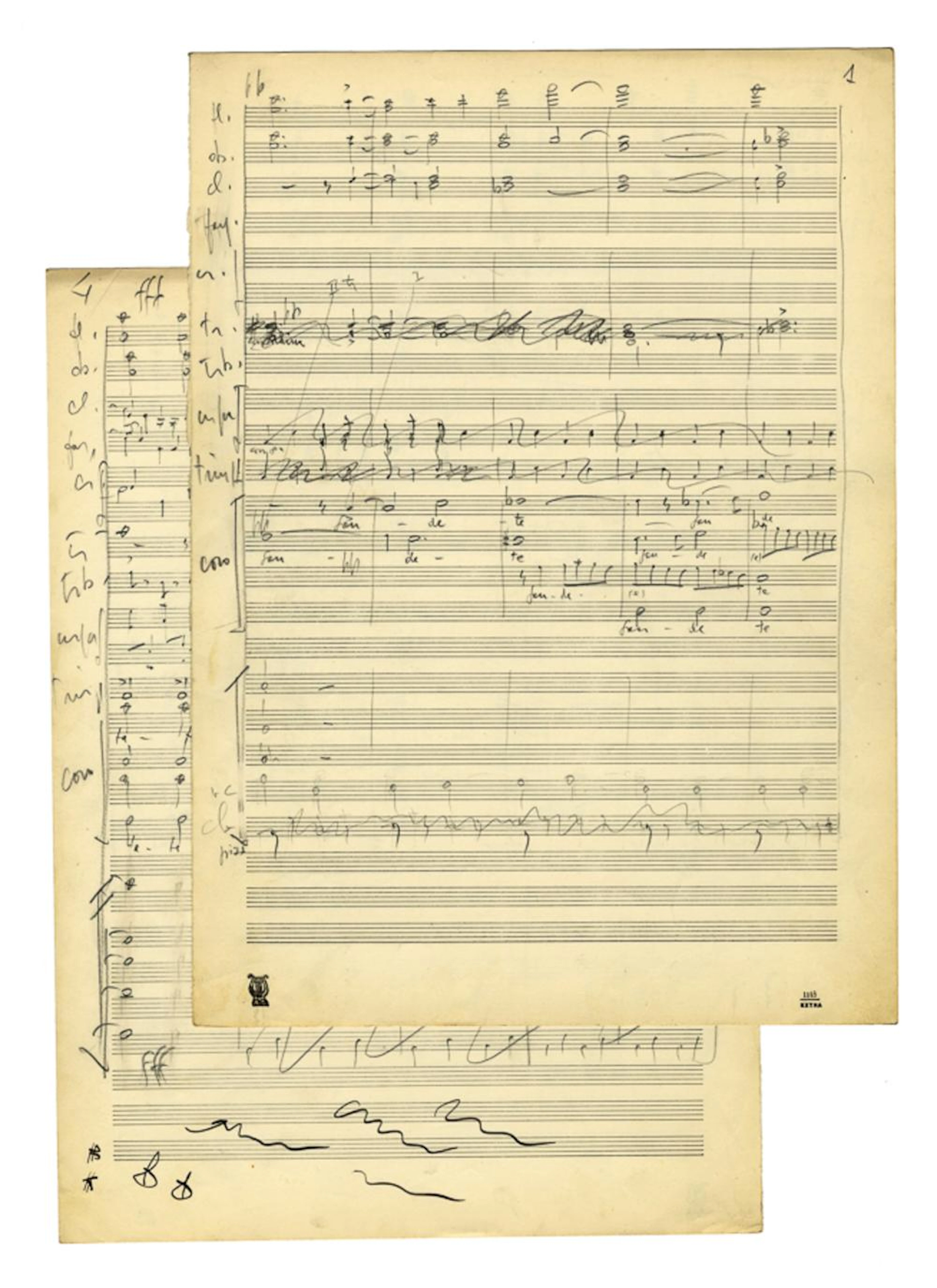 Berio Luciano, Abbozzo musicale autografo siglato. Non datato.