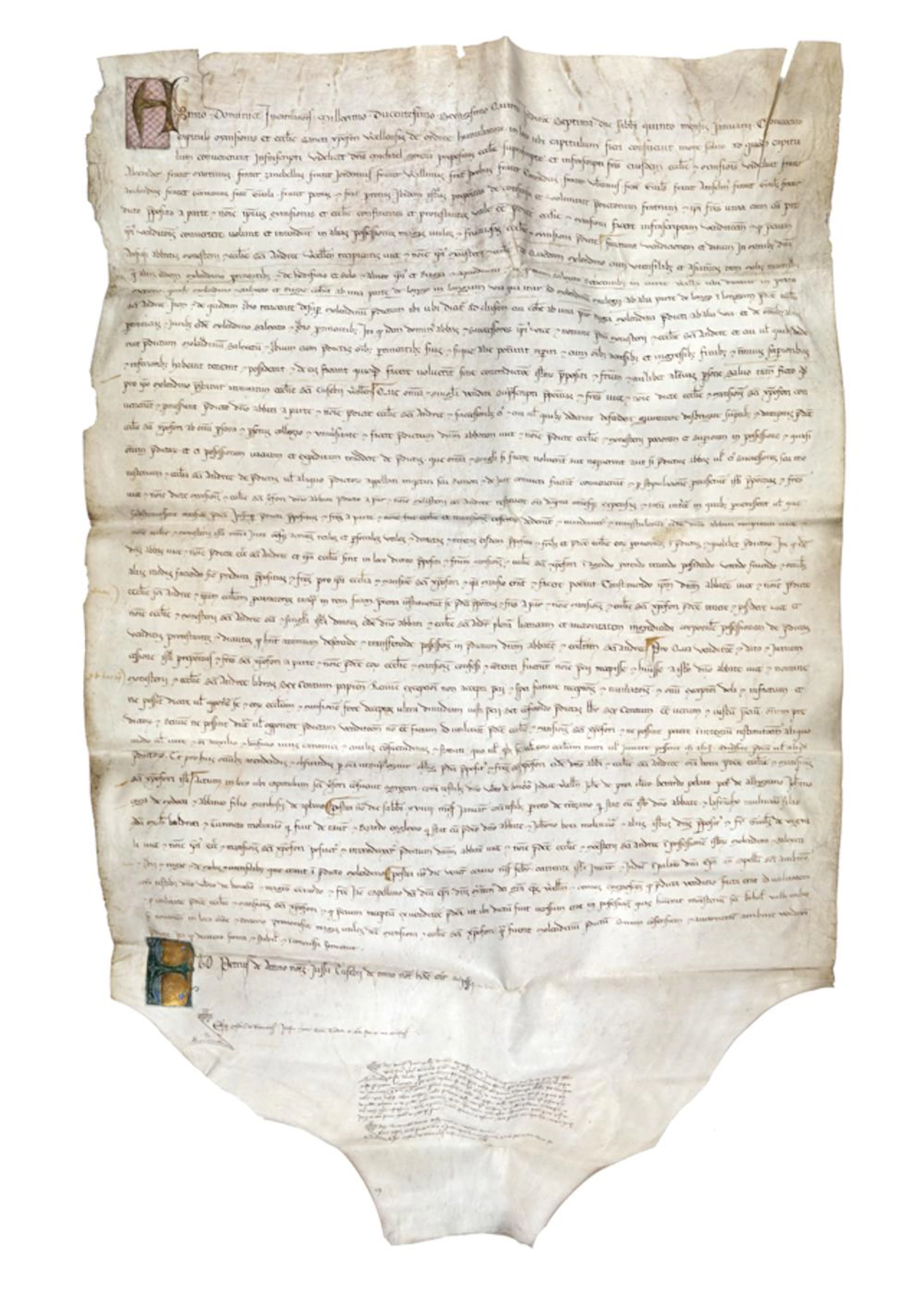 [EXPORT DENIED] Atto notarile pergamenaceo con capilettera decorati
