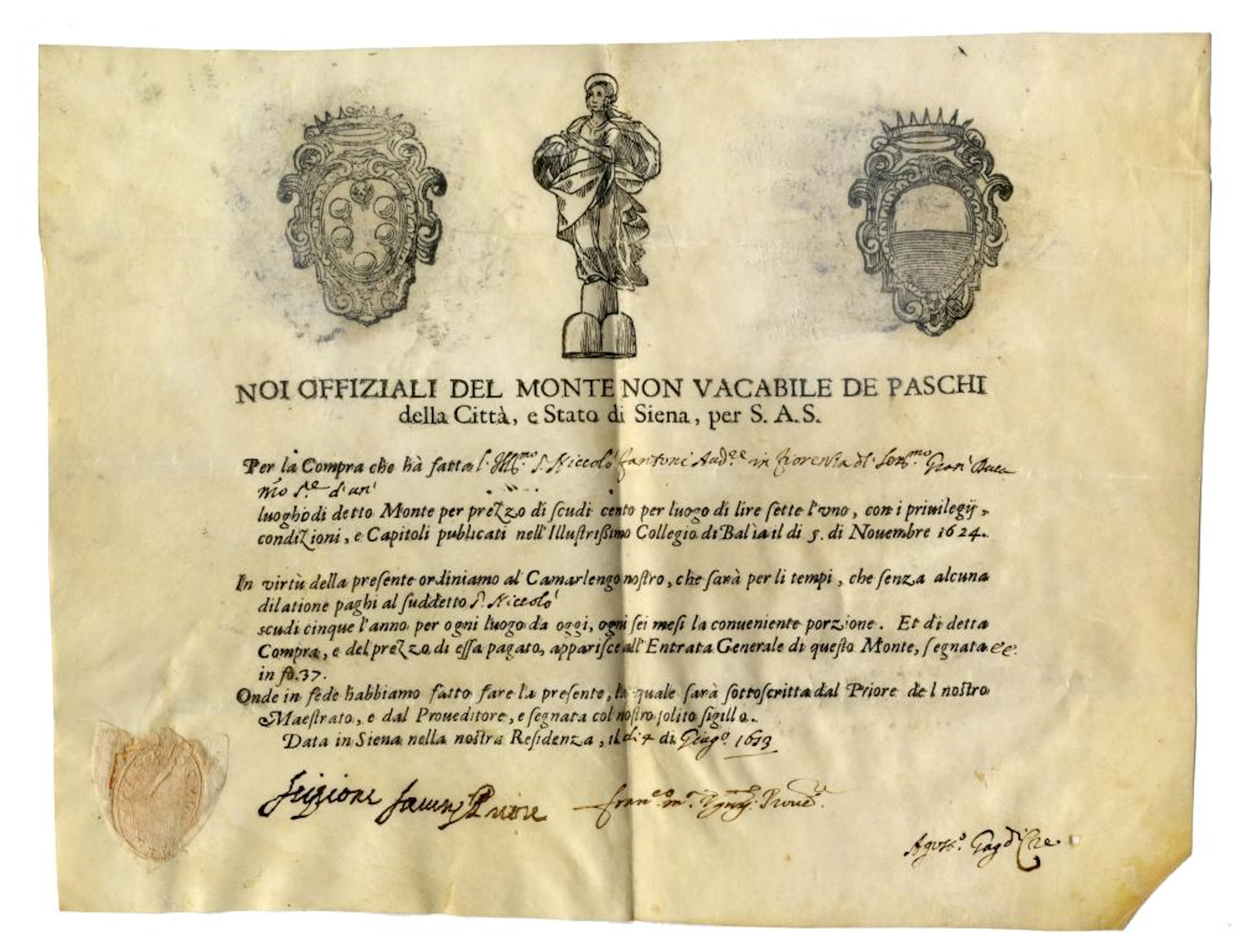 1 Monte del Monte de Paschi di Siena. Datato 1673.