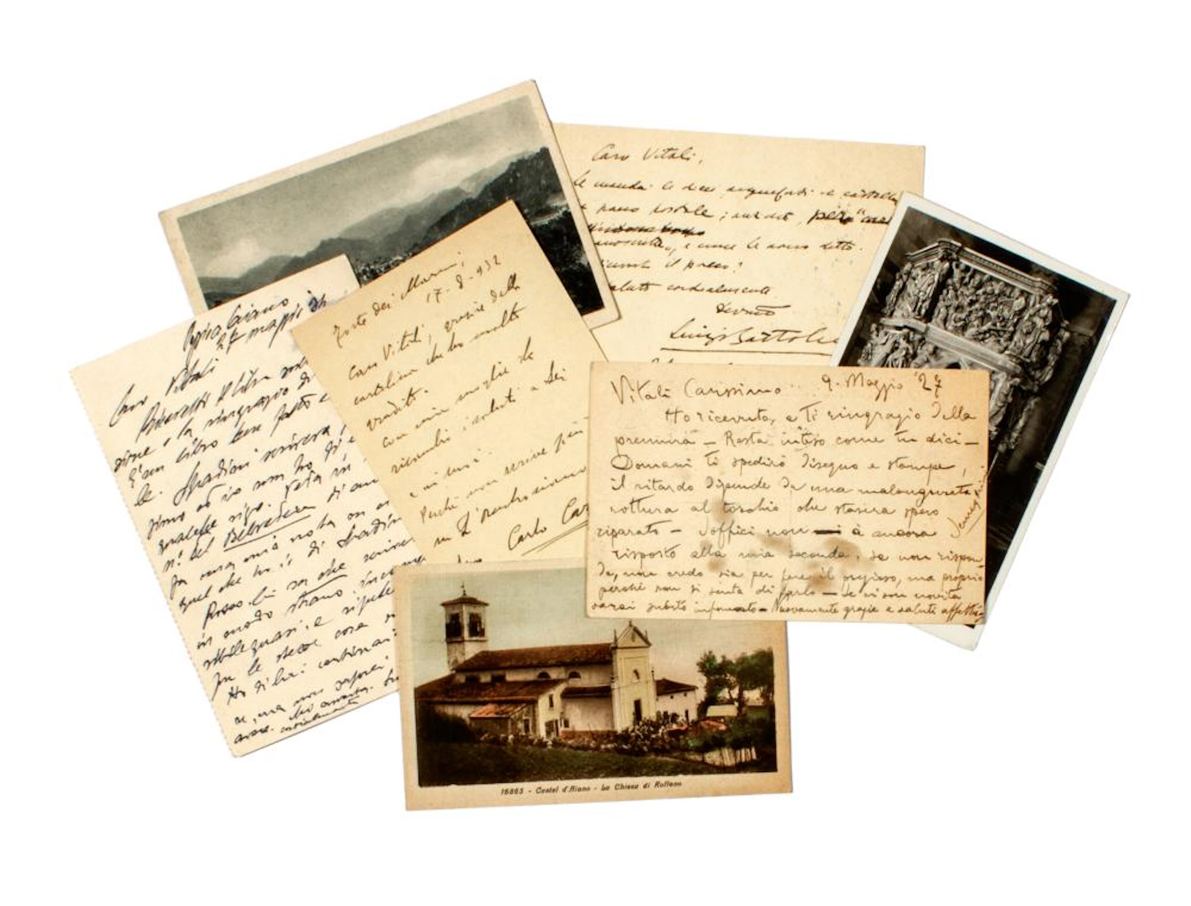 7 cartoline autografe firmate di Carlo Carrà