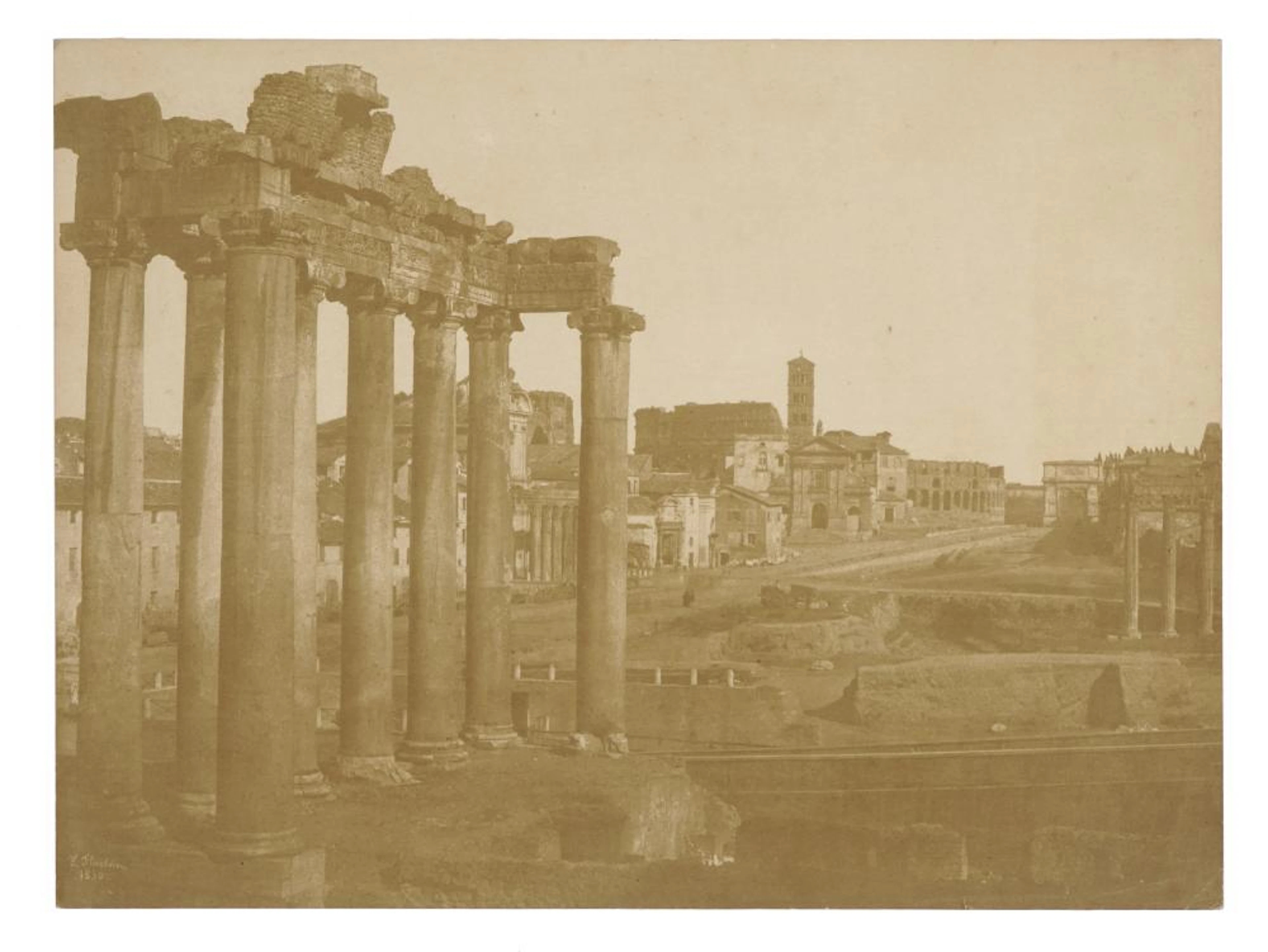 Frédéric Flachéron, Roma. Veduta del Foro Romano con il Tempio di Saturno. 1850.