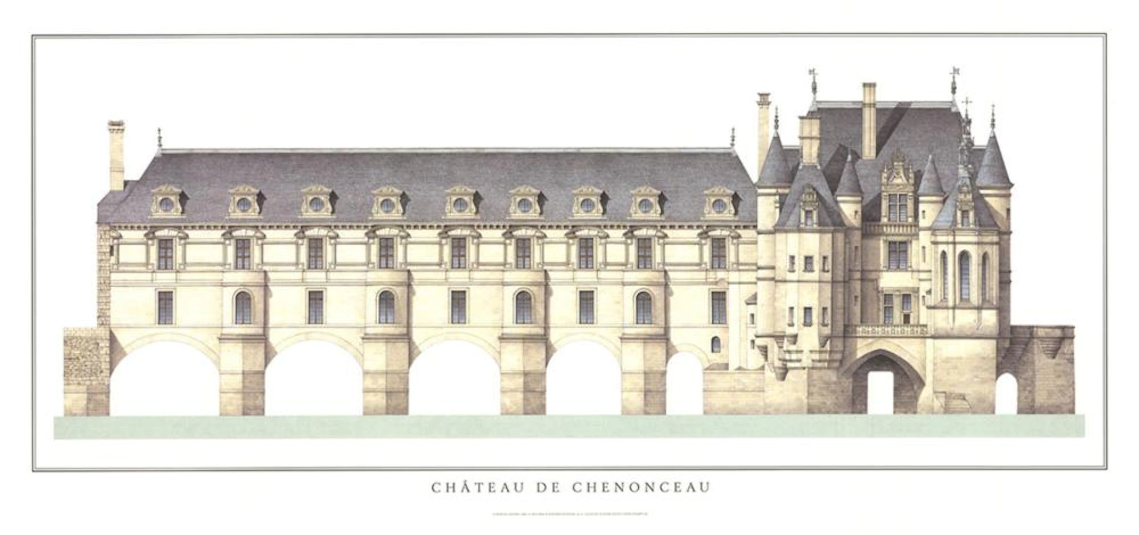 Artist Unknown - Chateau de Chenonceau - Offset Lithograph 18.5" x 39.25"