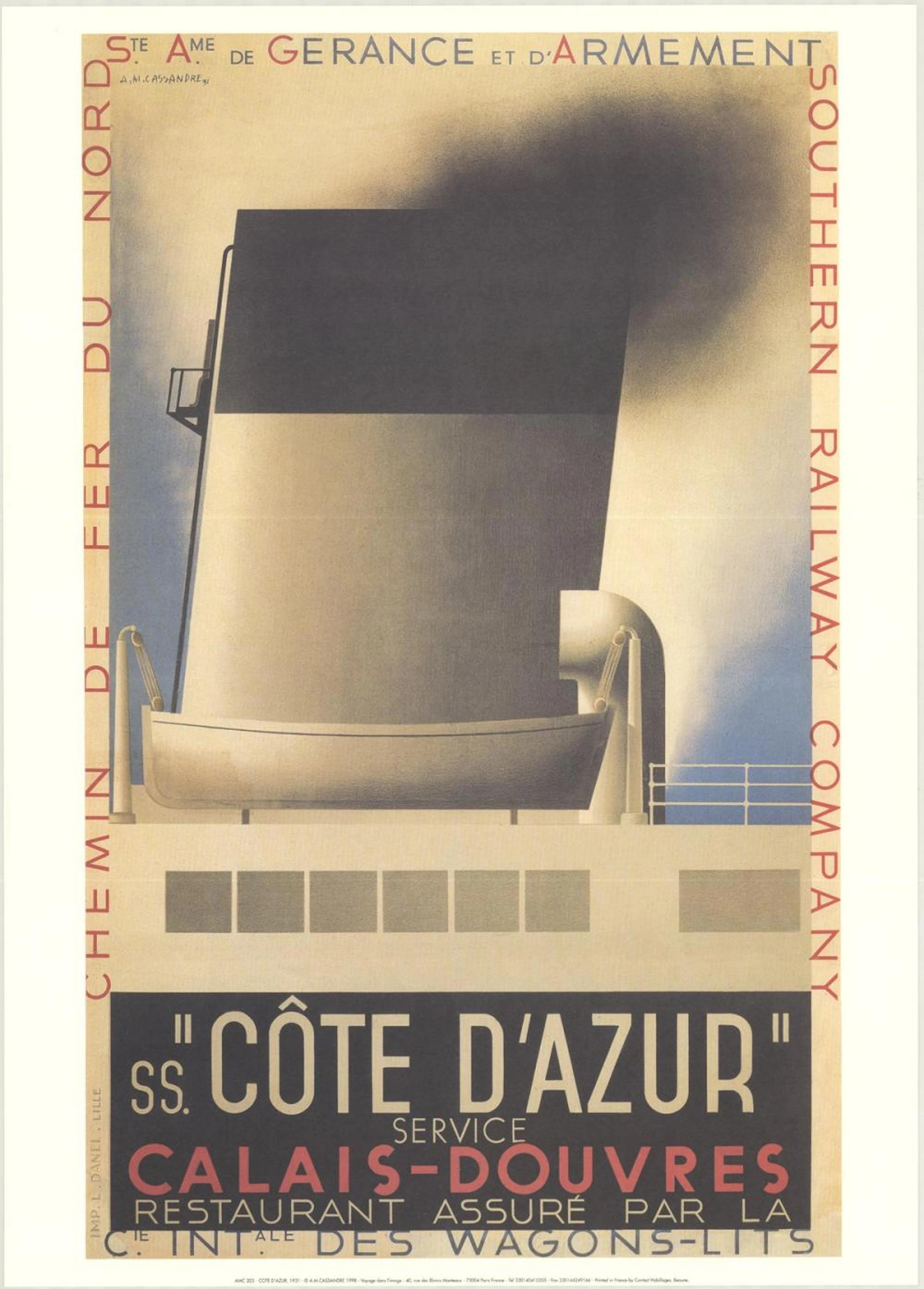 A.M. Cassandre - Cote d'Azur - 1998 Offset Lithograph 27.5" x 19.75"