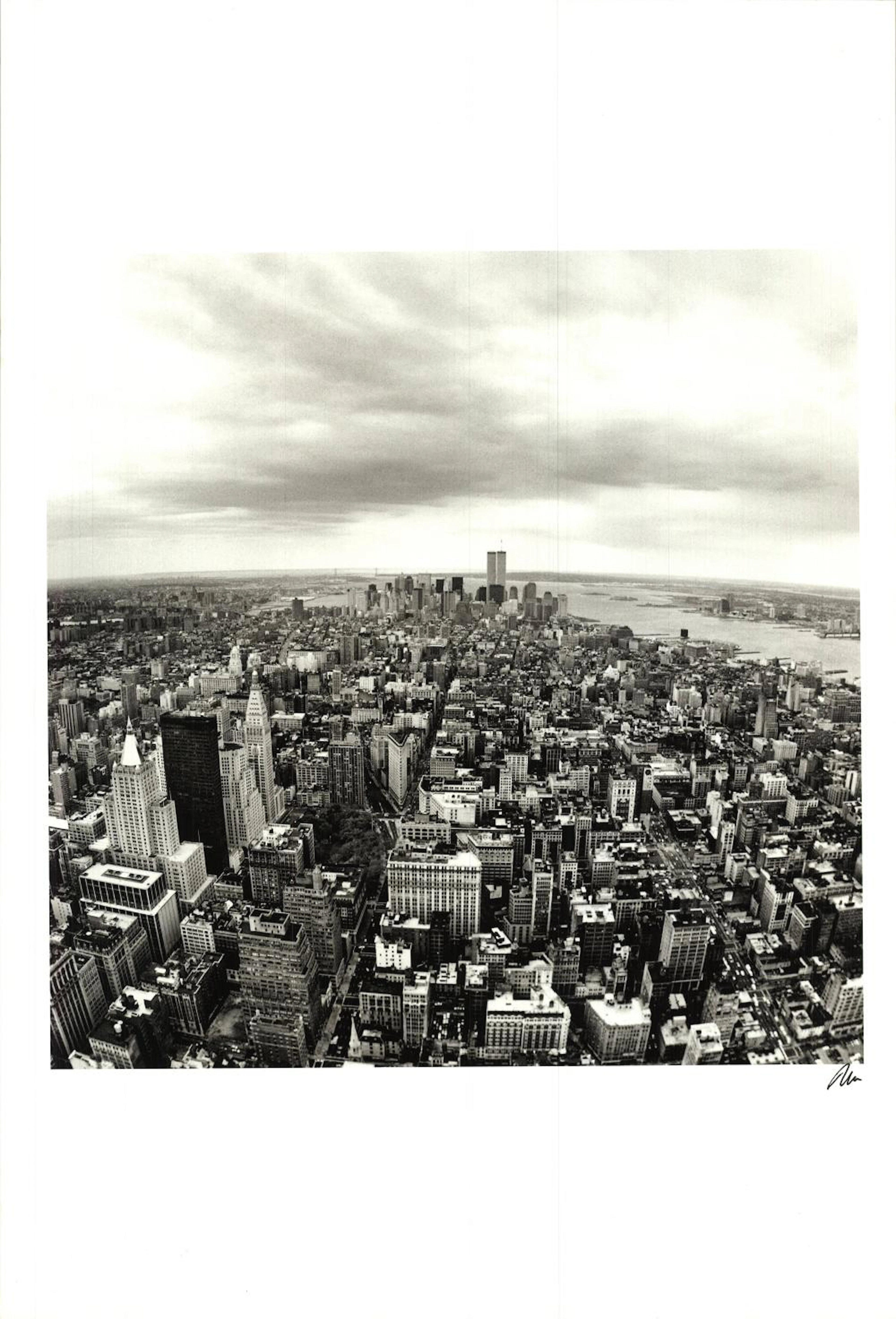 Artist Unknown - Aerial View of Manhattan with Twin Towers - Giclee 19" x 13"