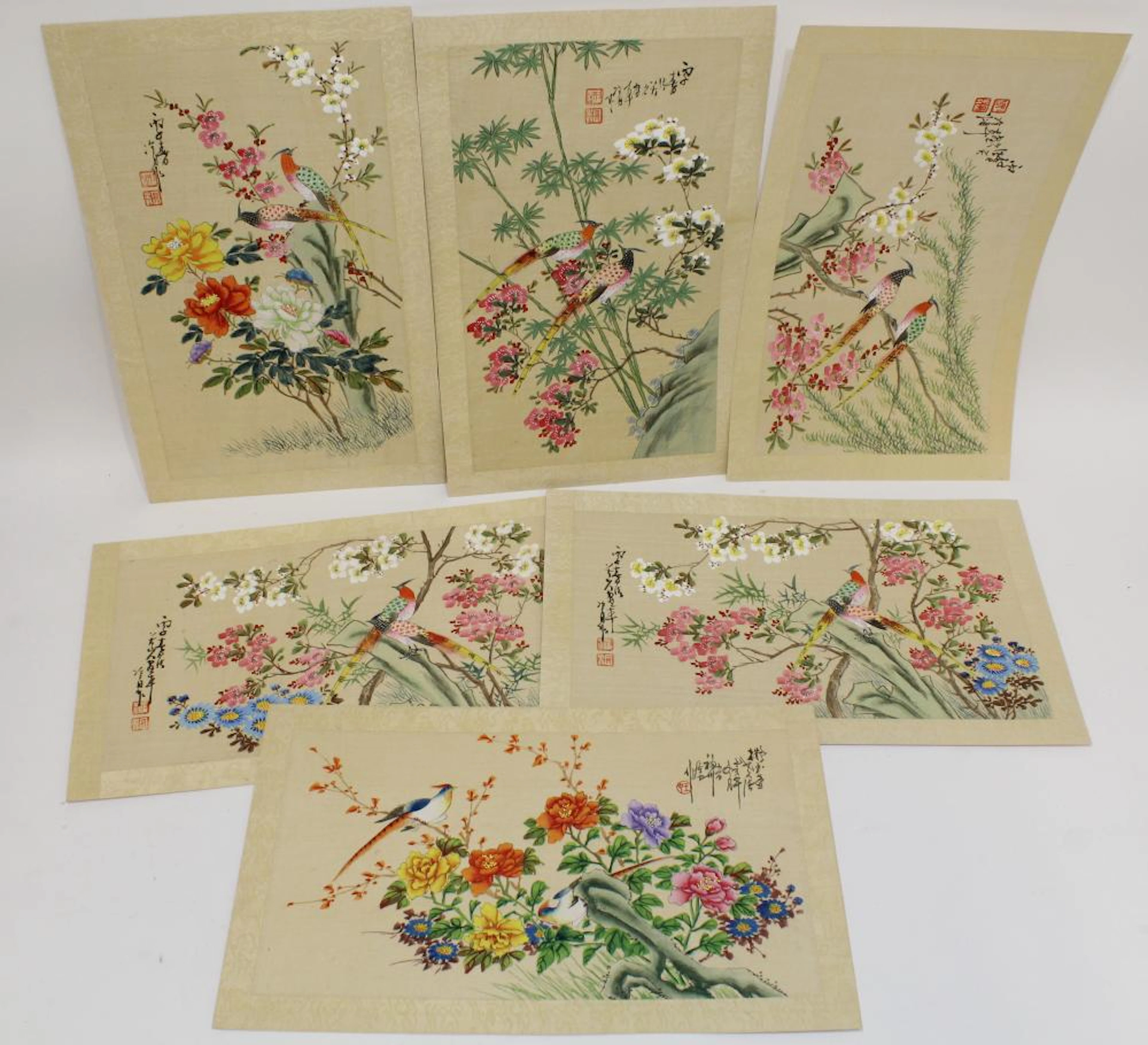 6 CHINESE WATERCOLOR PAINTINGS PHEASANT & FLORAL