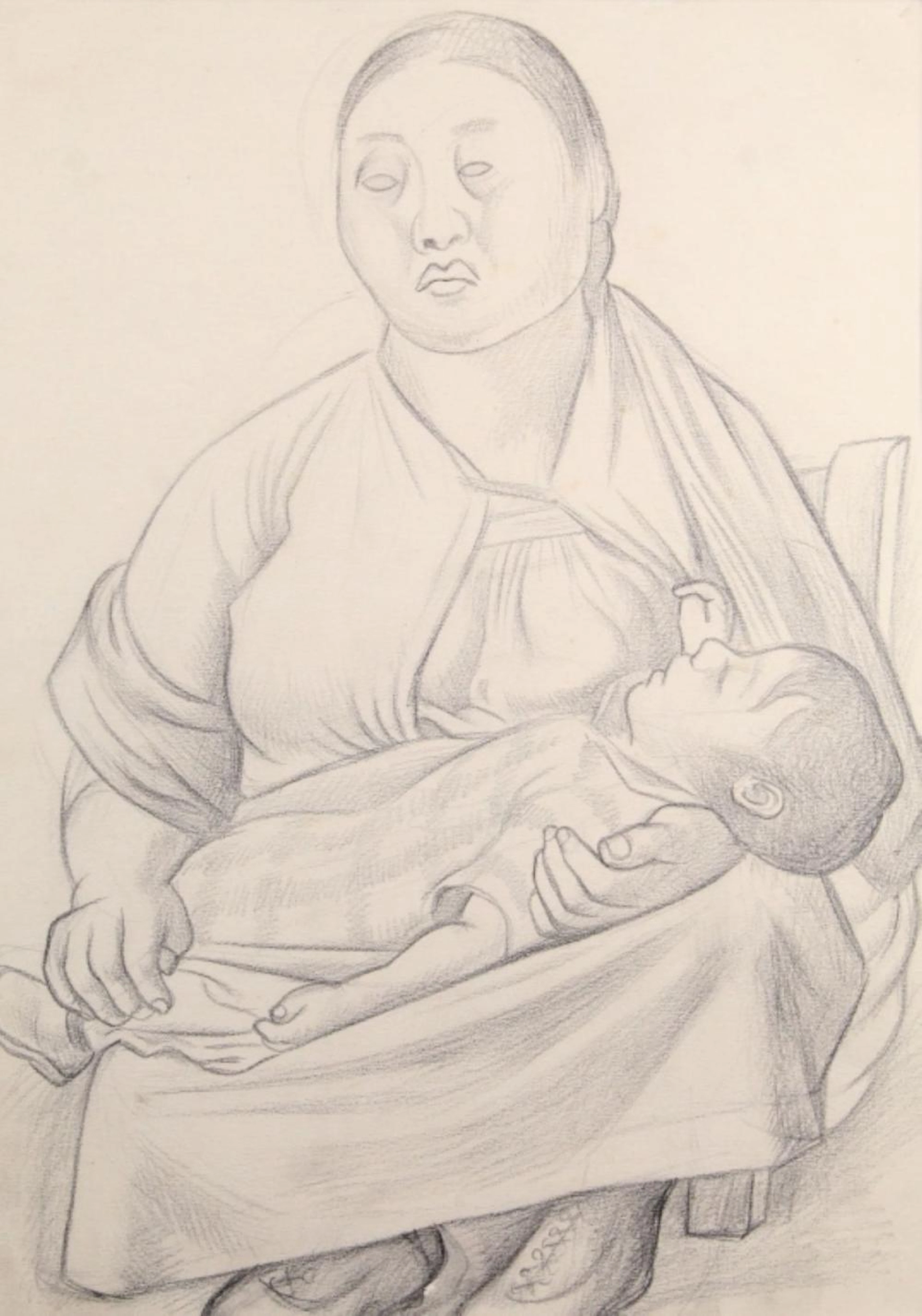 Diego Rivera "Luz Jimenez and Daughter" Sketch, 1926