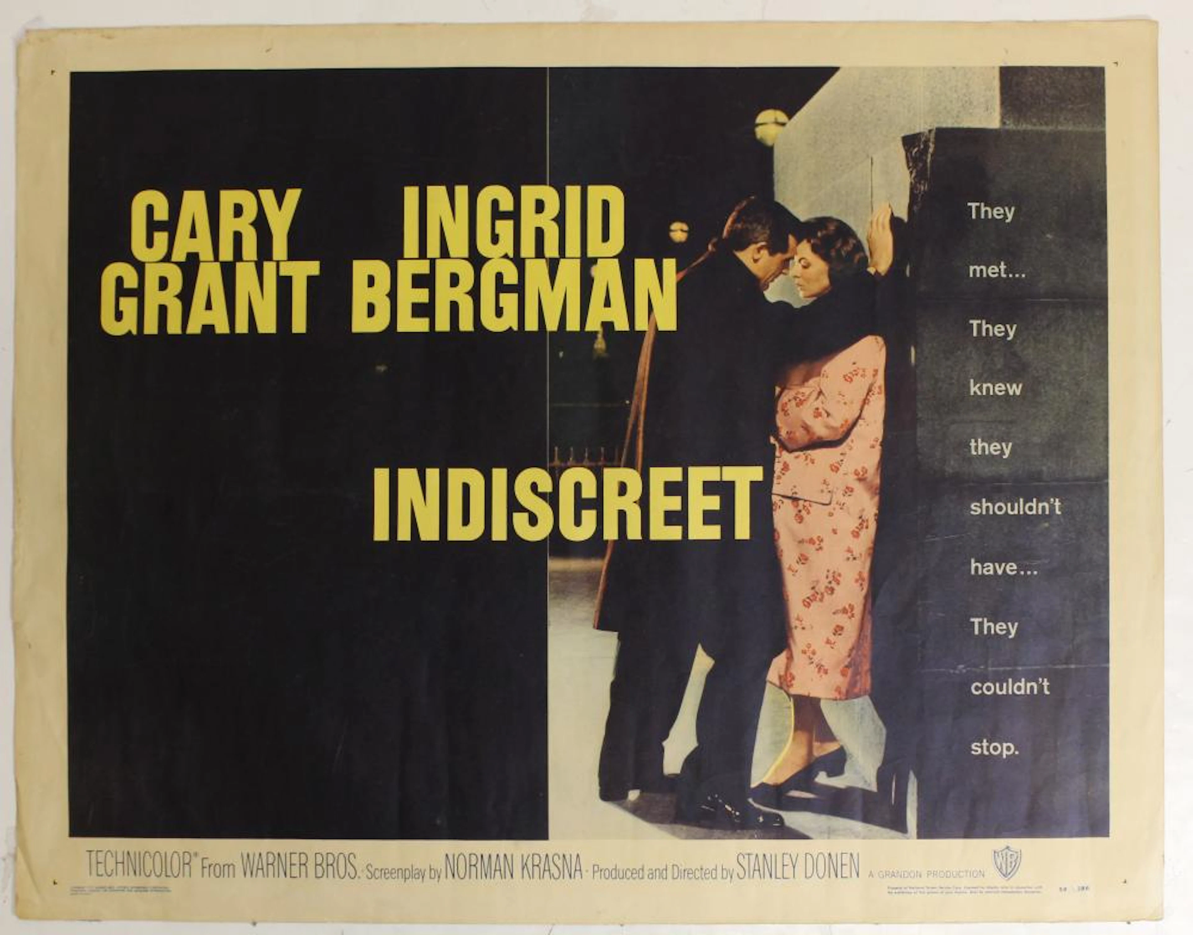 ORIGINAL 1958 INDISCREET HALF SHEET MOVIE POSTER