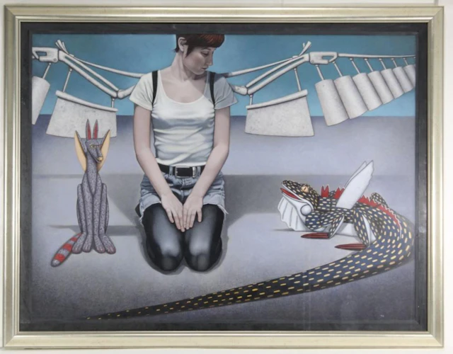 PAUL HUBER (WY) OIL & WAX SURREAL PAINTING