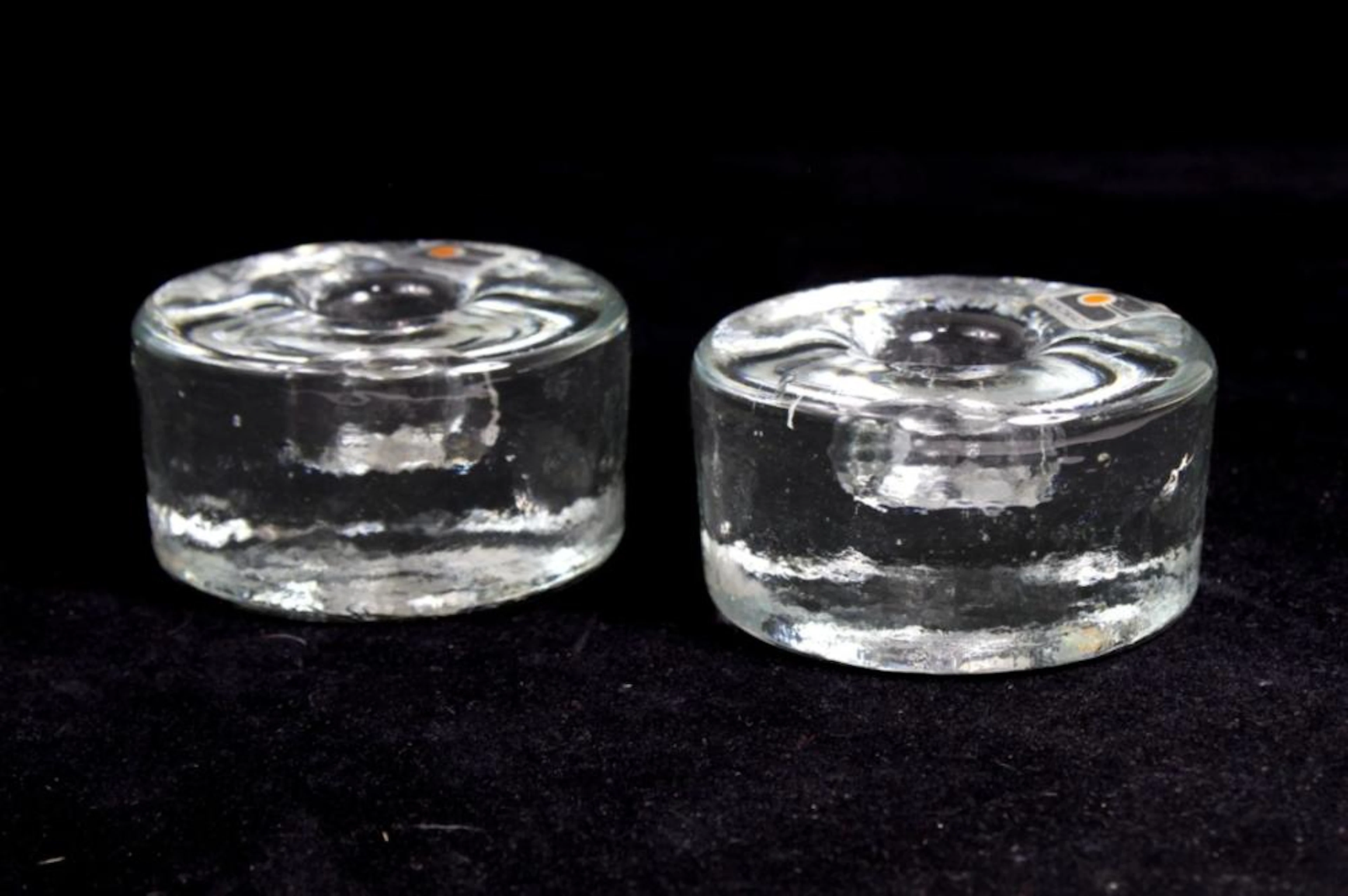 PAIR BLENKO GLASS HOCKEY PUCK CANDLE HOLDERS
