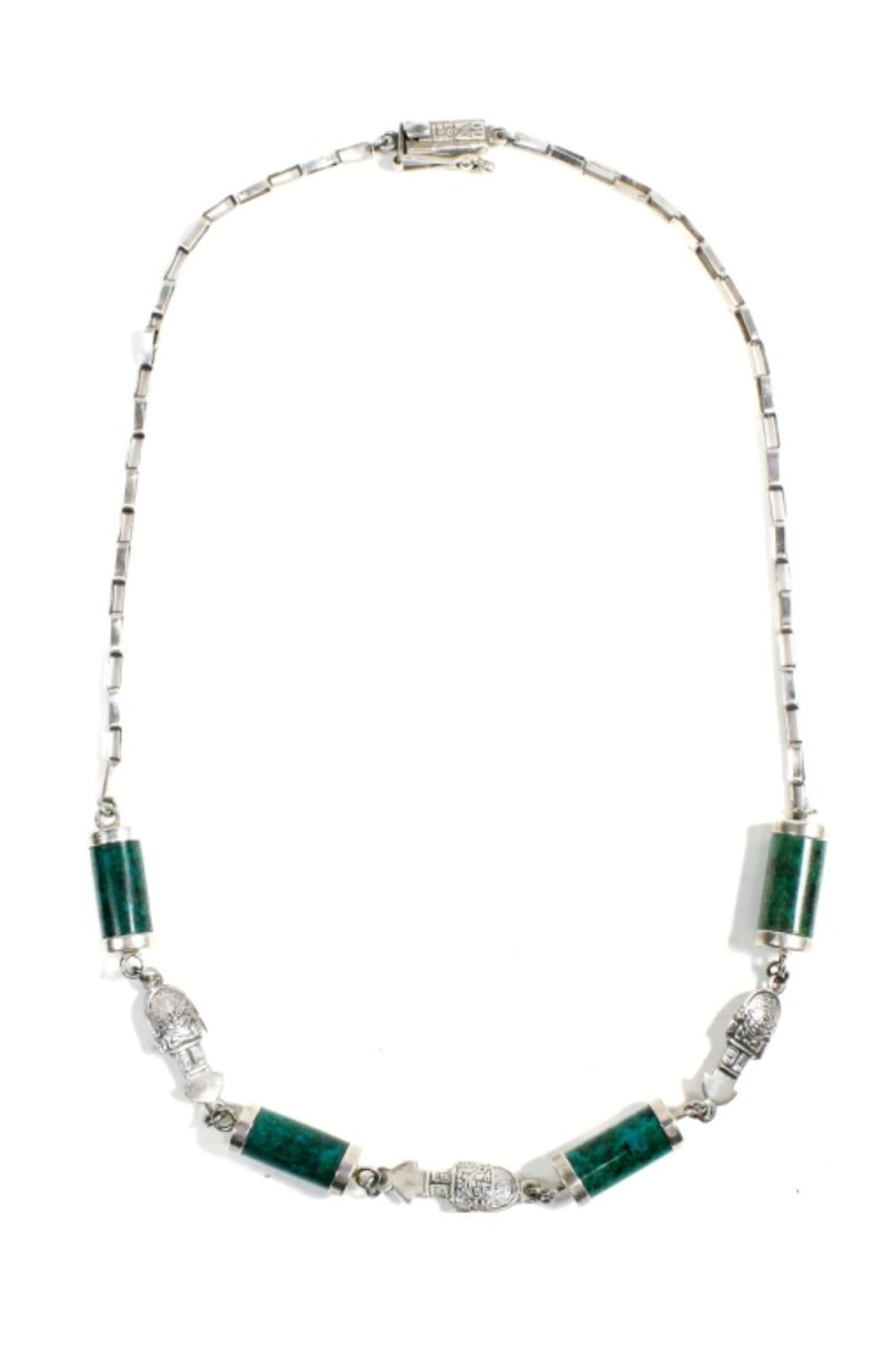 MEXICAN AZURITE MALACHITE & STERLING NECKLACE- 22"