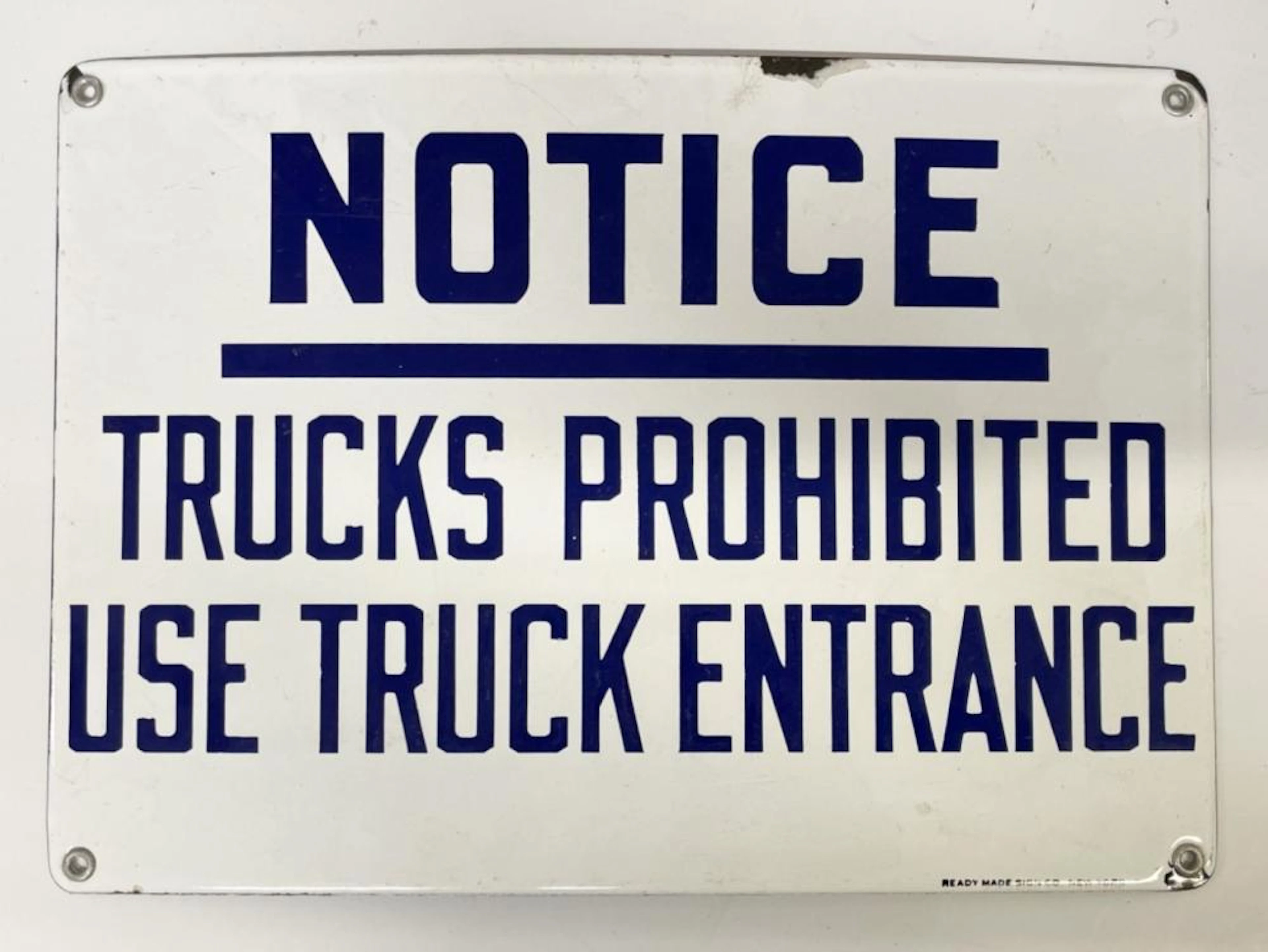 VINTAGE TRUCKS PROHIBITED ENAMELED STEEL SIG