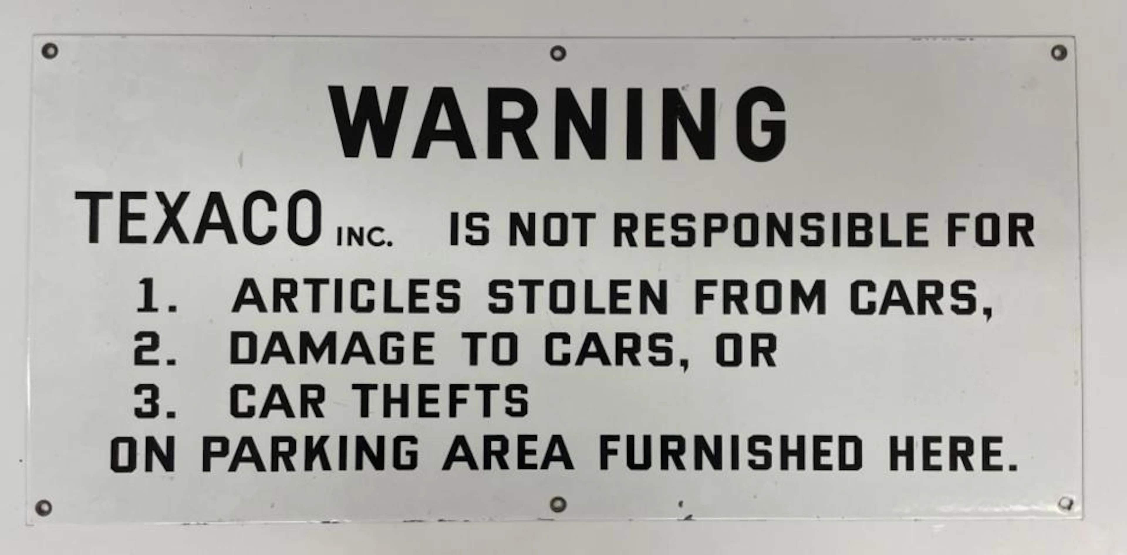 VINTAGE TEXACO WARNING ENAMELED STEEL SIG