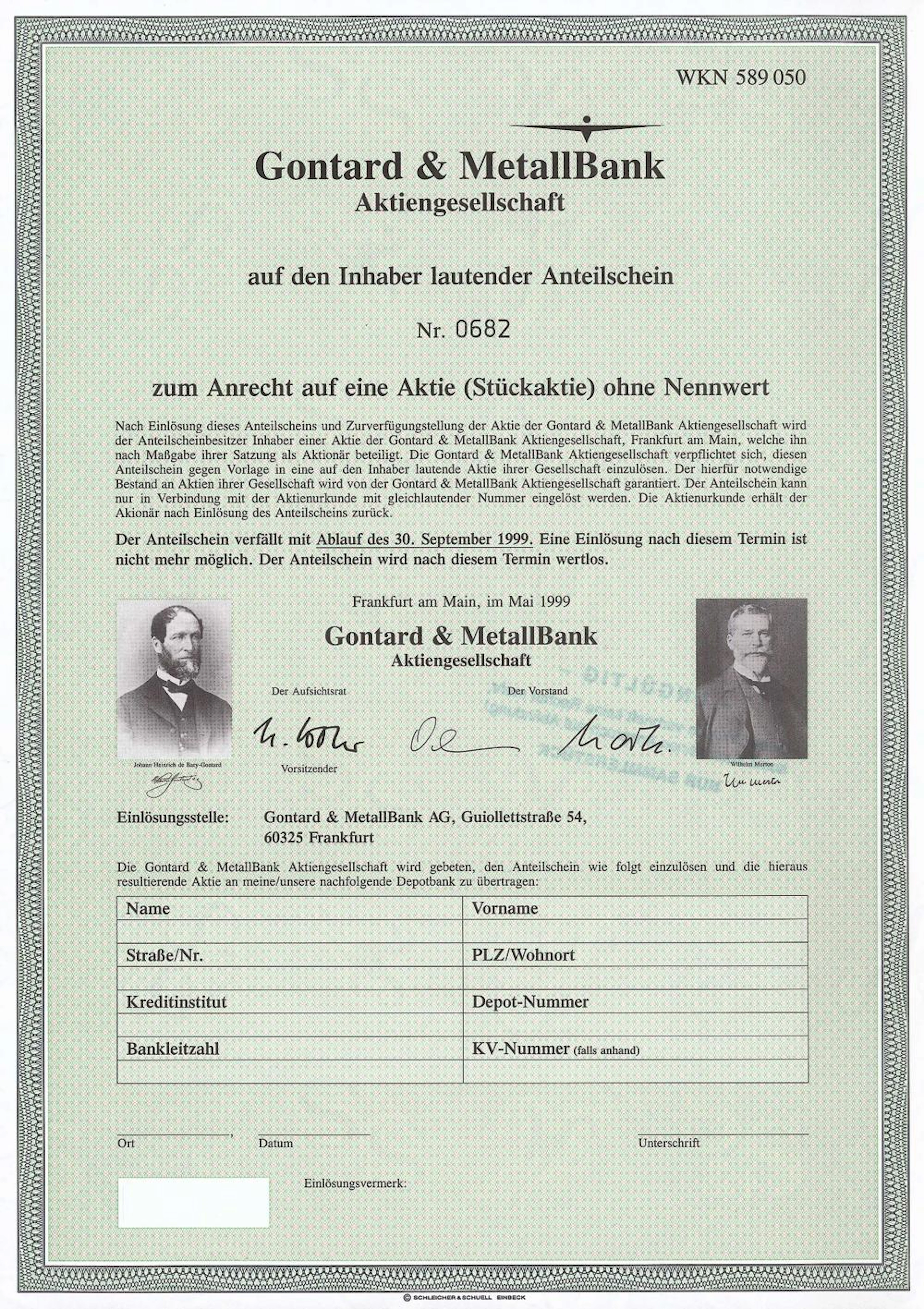 Gontard & MetallBank AG, Frankfurt a.M.