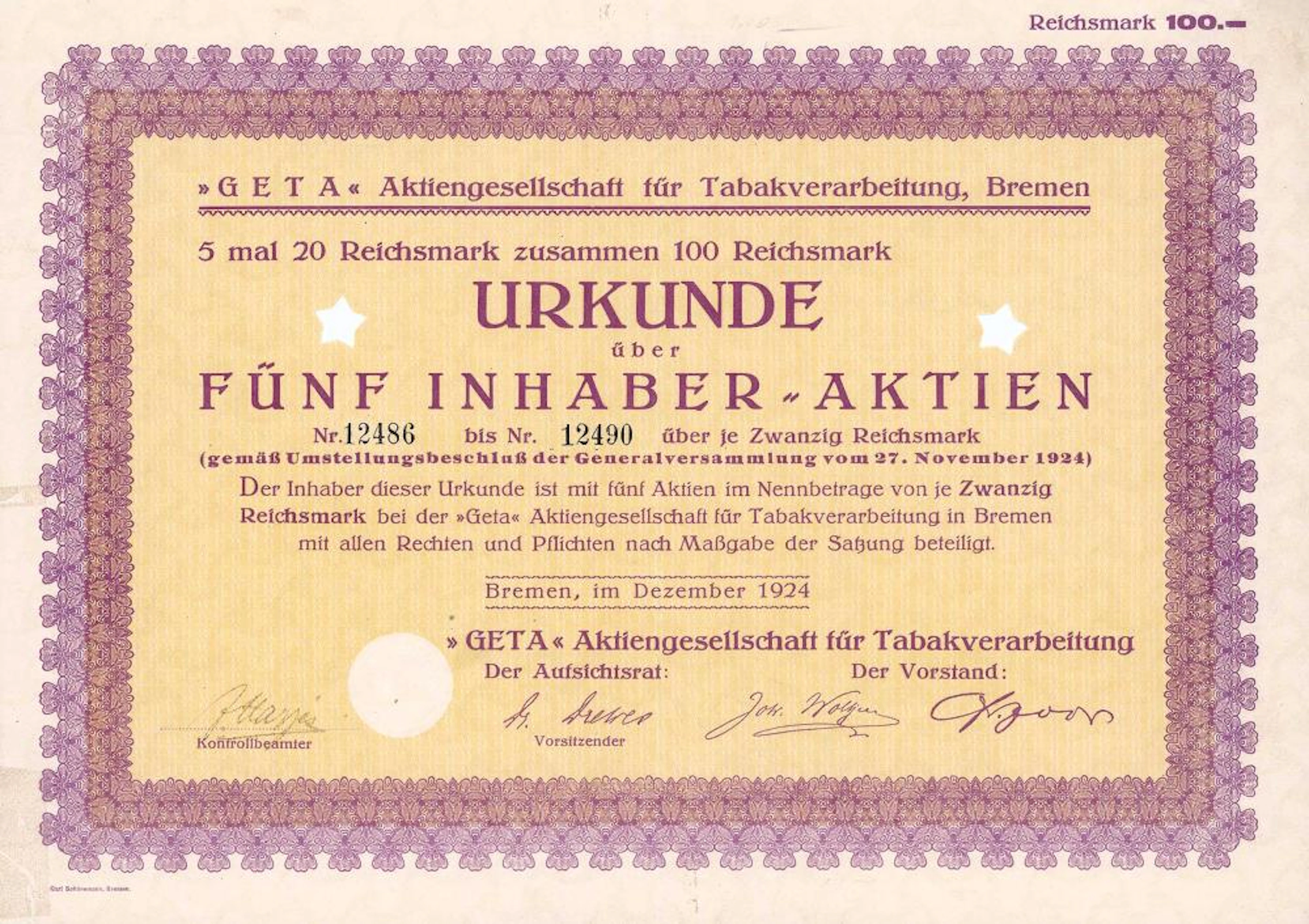 GETA AG für Tabakverarbeitung, Breme