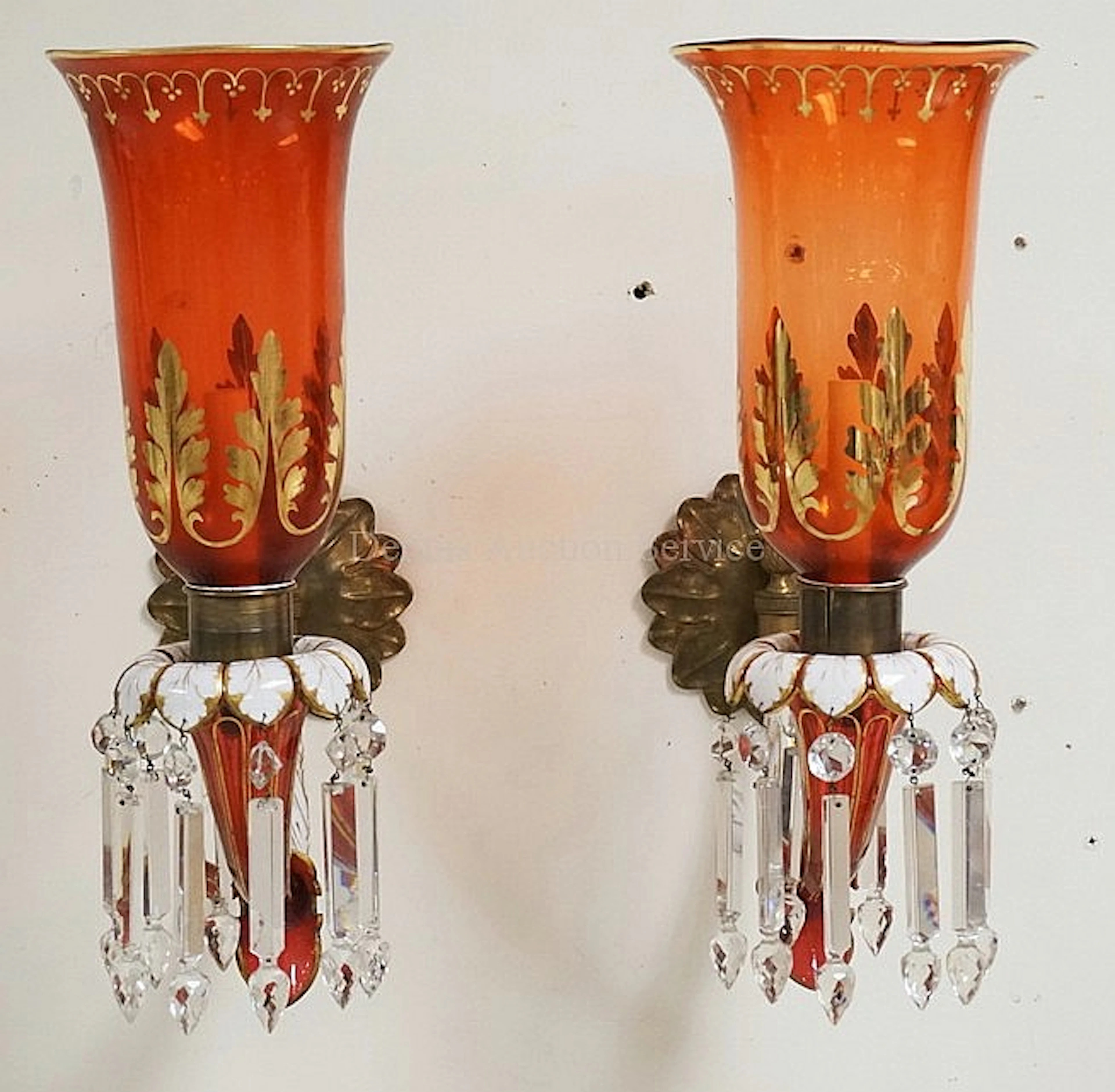 OUTSTANDING PAIR OF BRONZE MOUNTED GLASS SCONCES