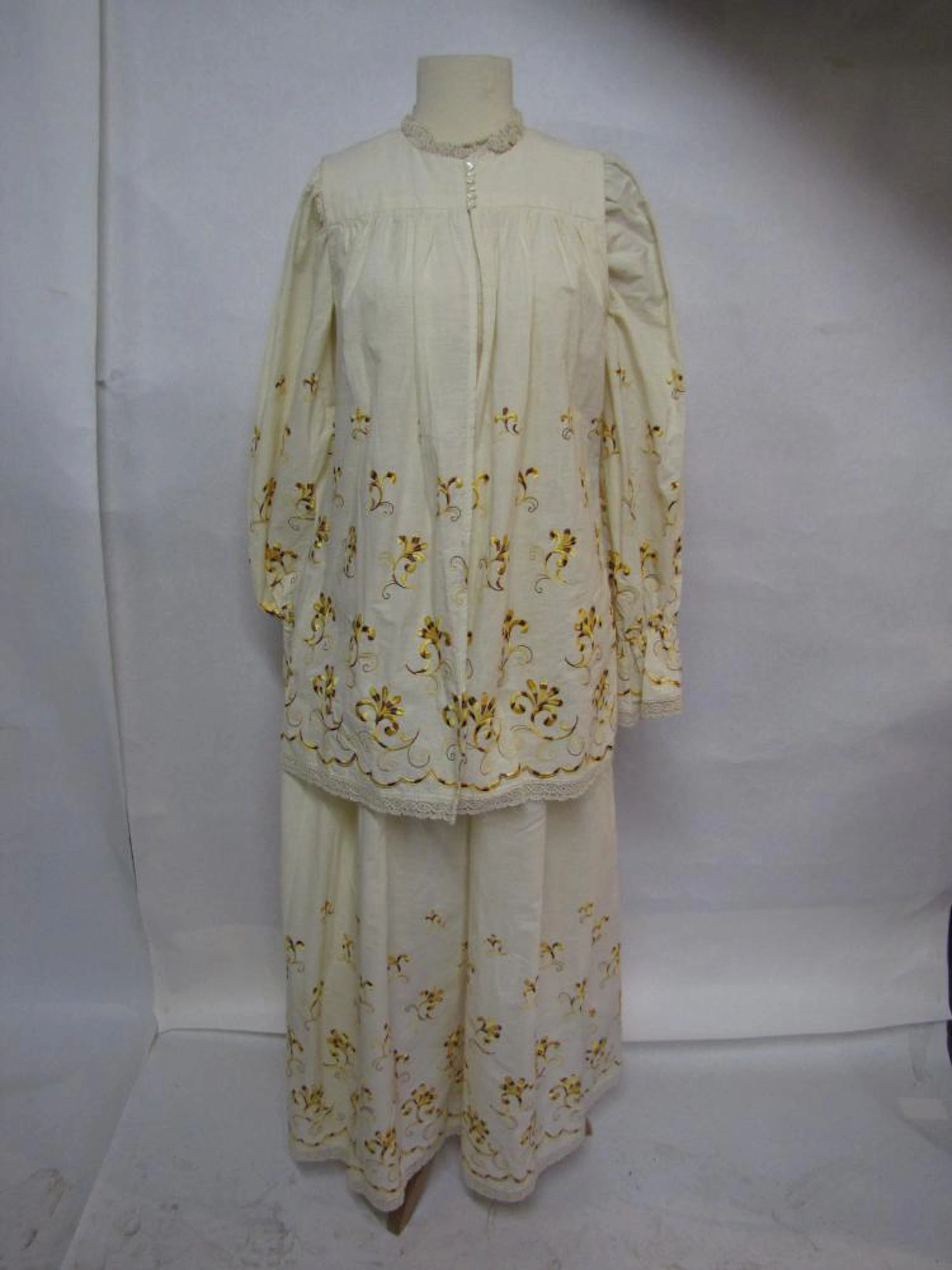 Deadstock 1970?s embroidered linen maxi dress with tunic vest, Annie Gough