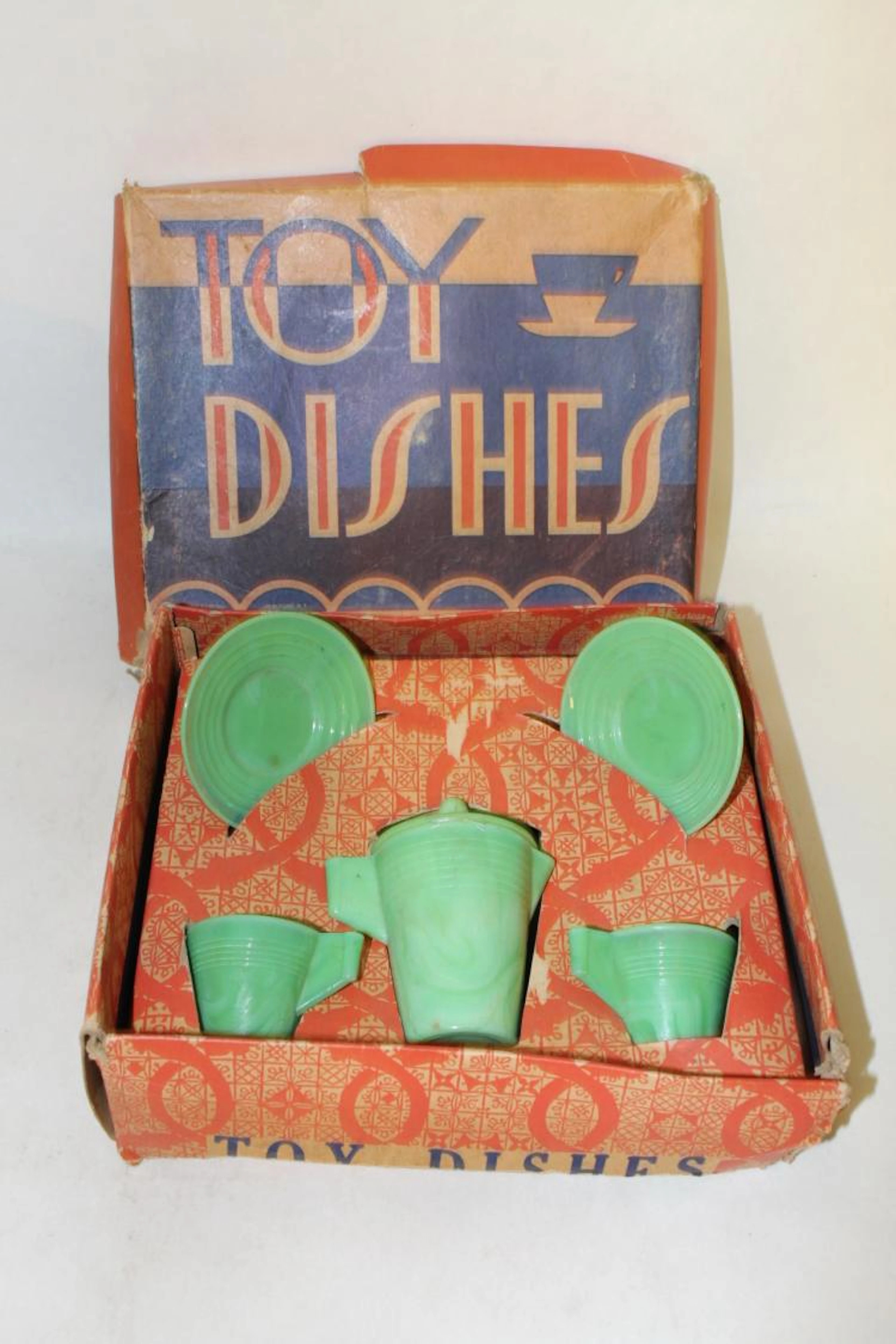 Toy Dishes in original box, Jade Green by J Pressman & co, NY NY, 6 piece set