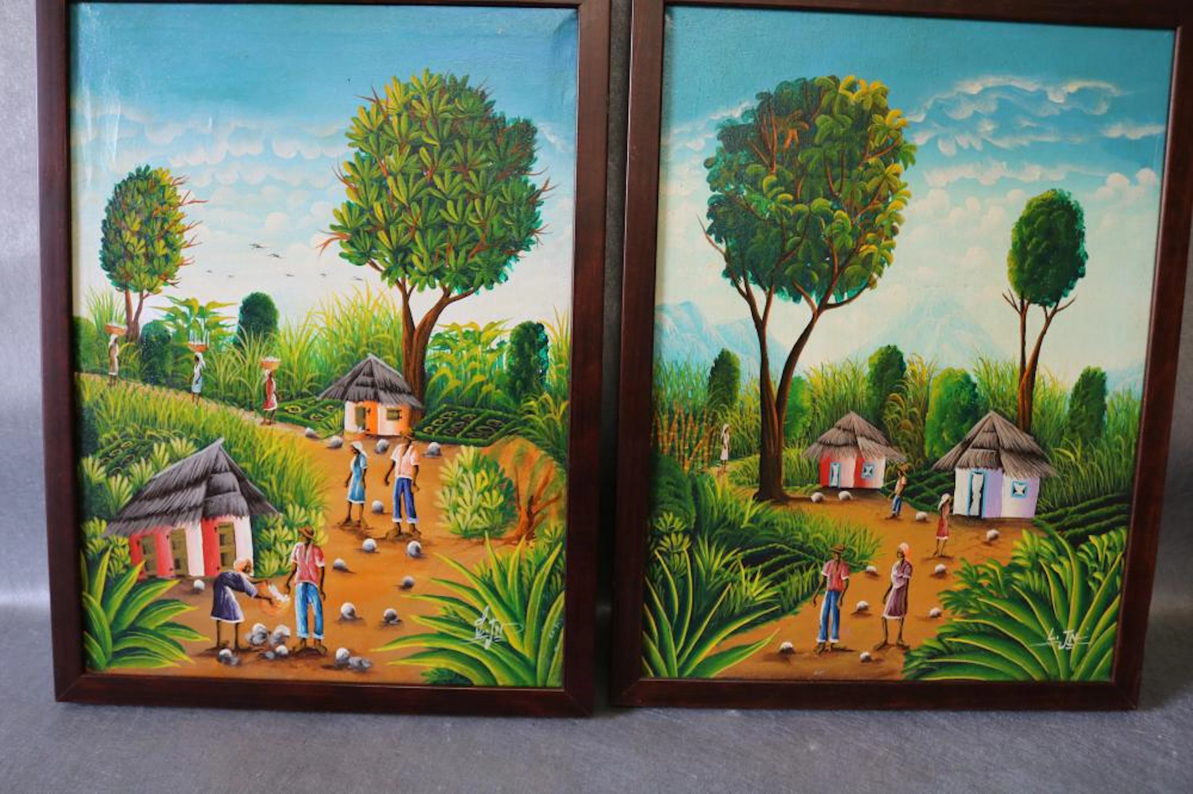 Pair of Vintage Jamaican Paintings signed L. JN