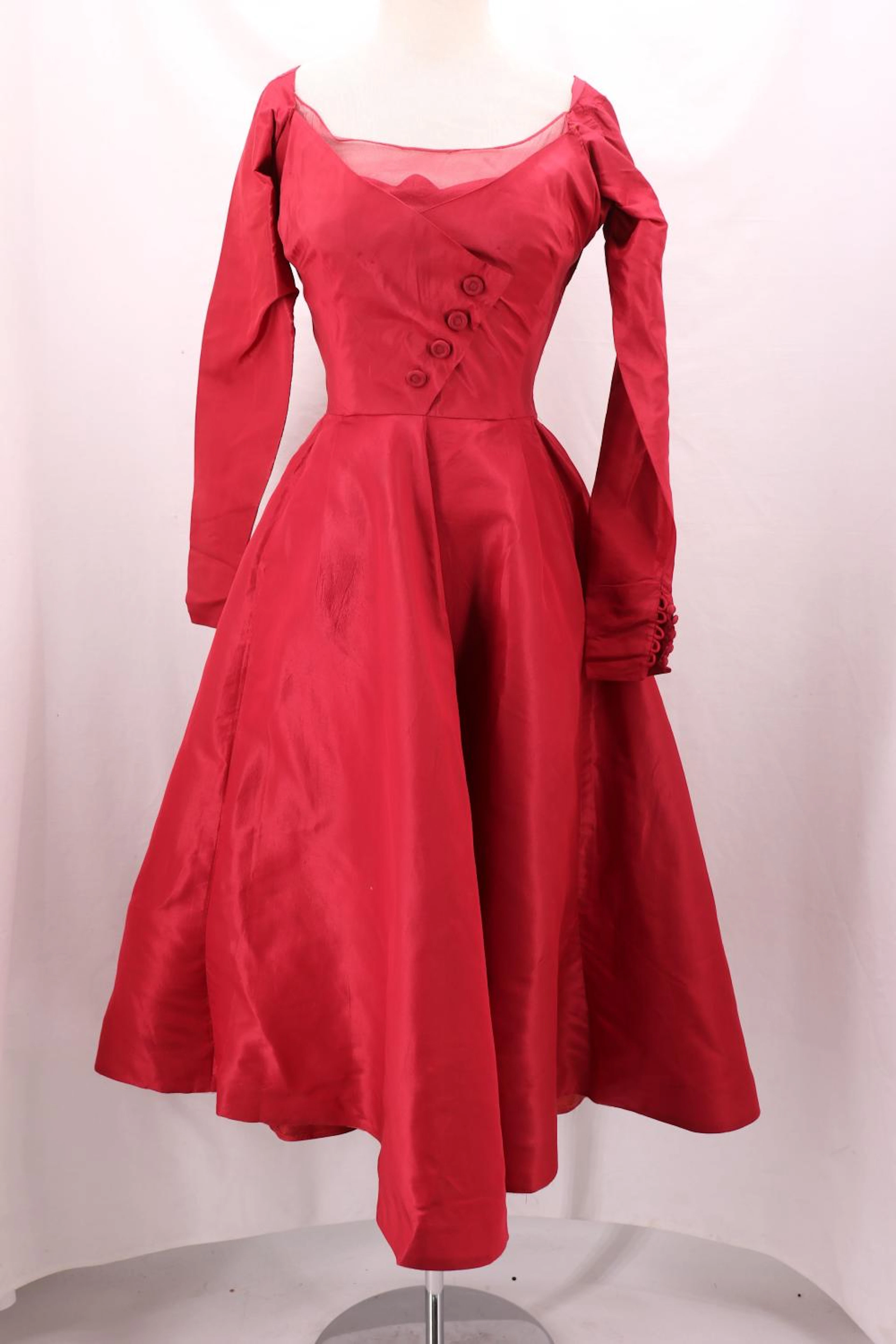 Vintage Ceil Chapman Burgundy Taffeta Dress