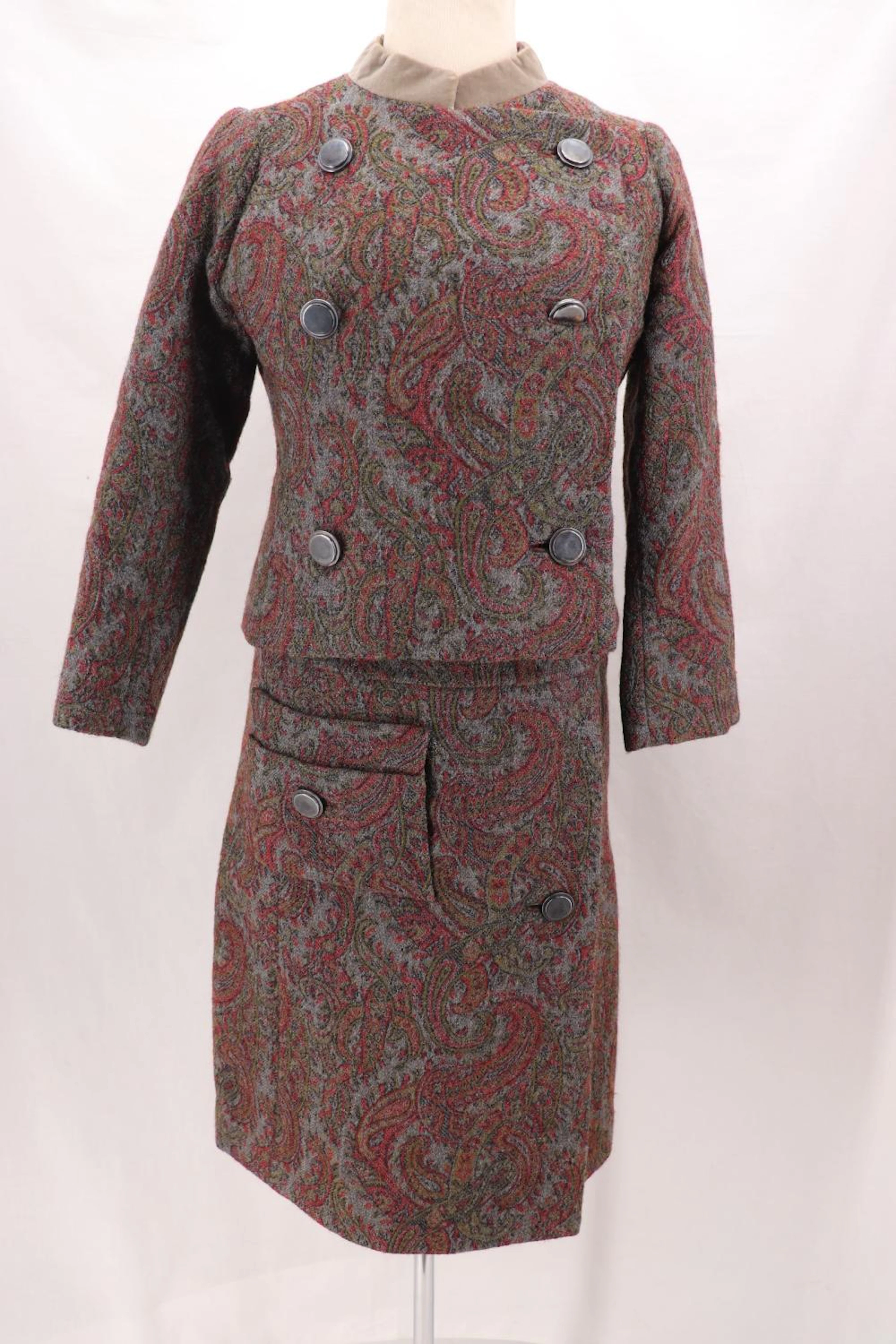 Vintage 1960's GALANOS for AMELIA GRAY, Paisley Wool Dress Set
