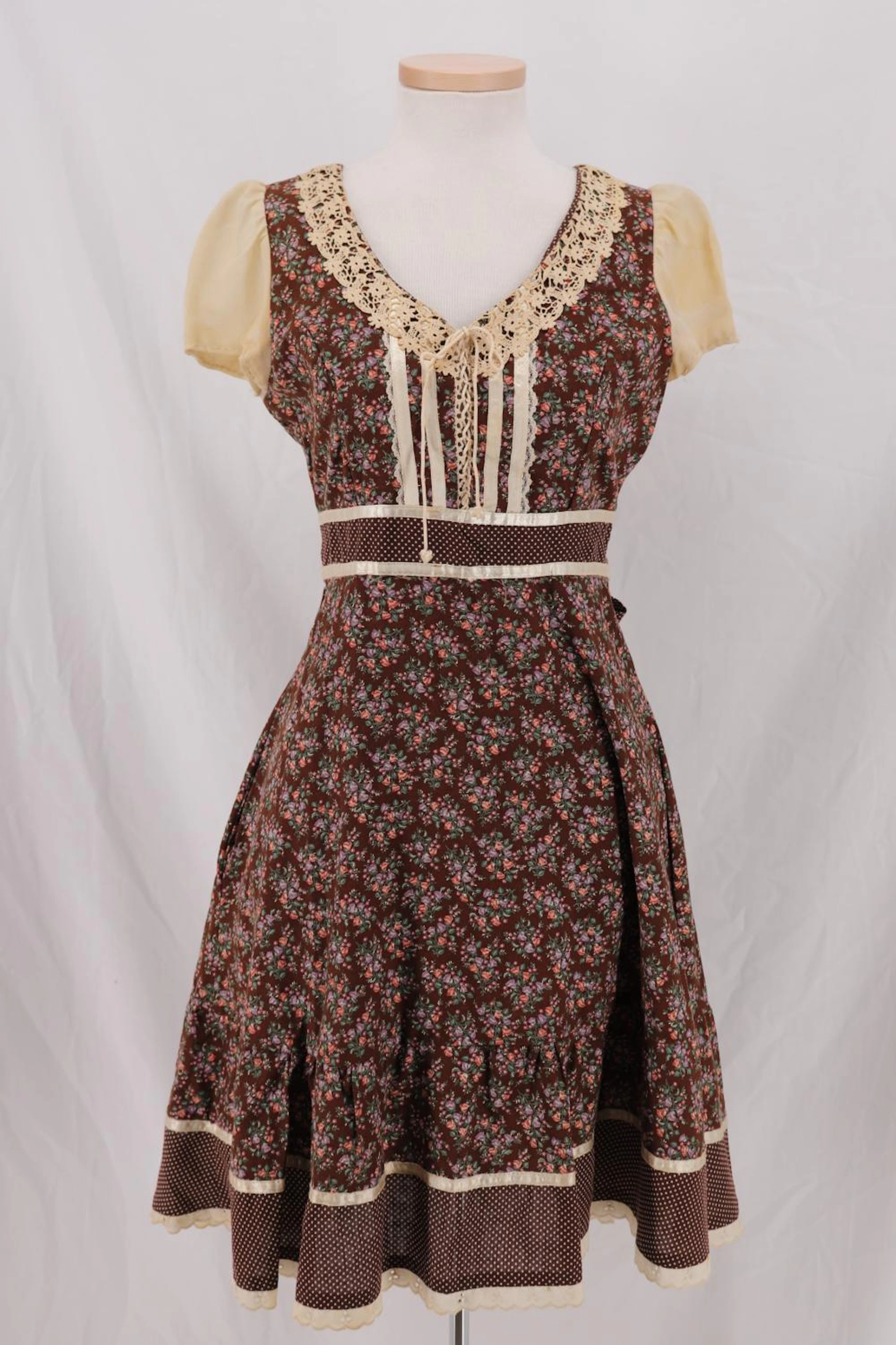 Vintage 1970's Gunne Sax Dress, Brown Calico Cotto