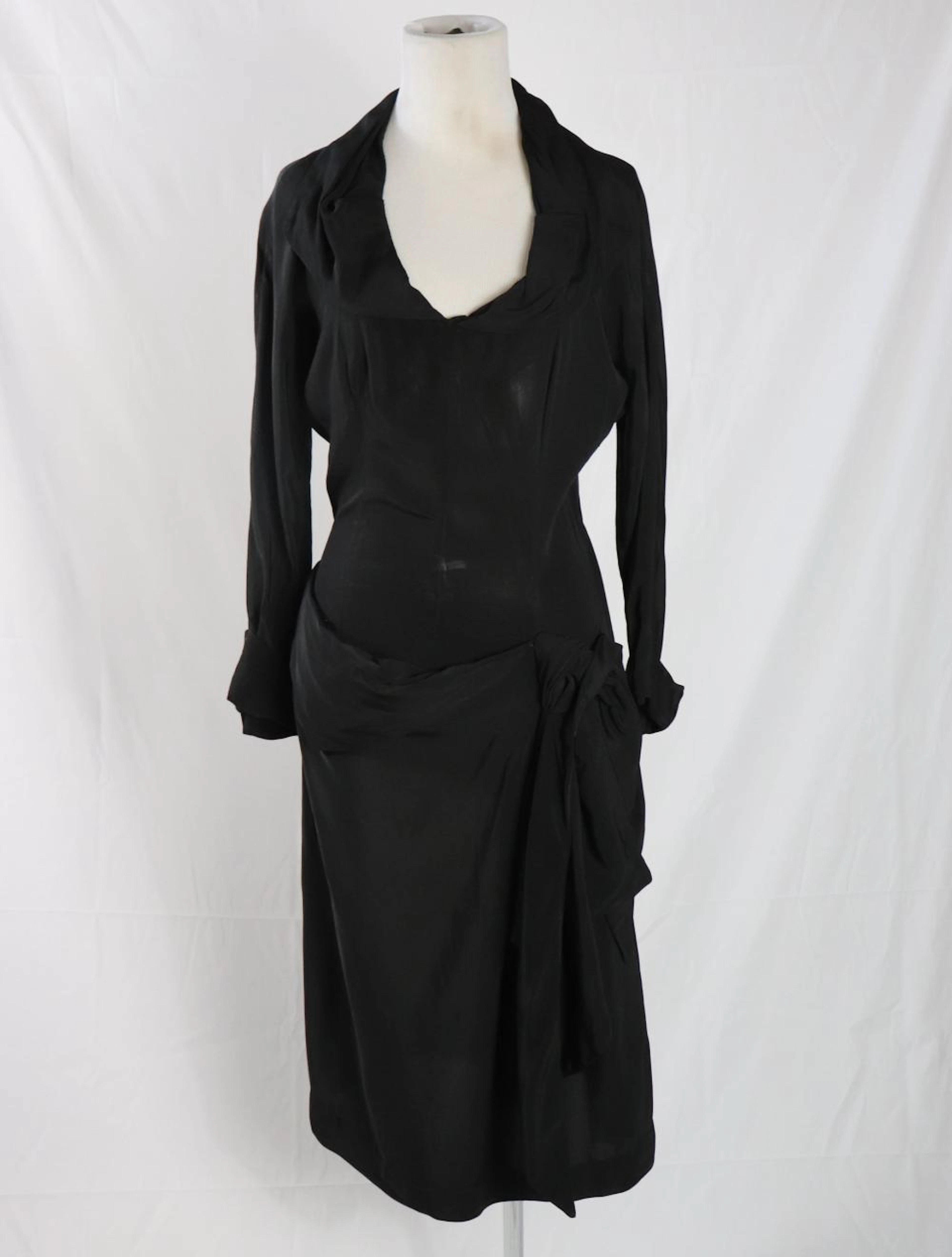 Vintage 1940's CEIL CHAPMAN Black Rayon Crepe Dress
