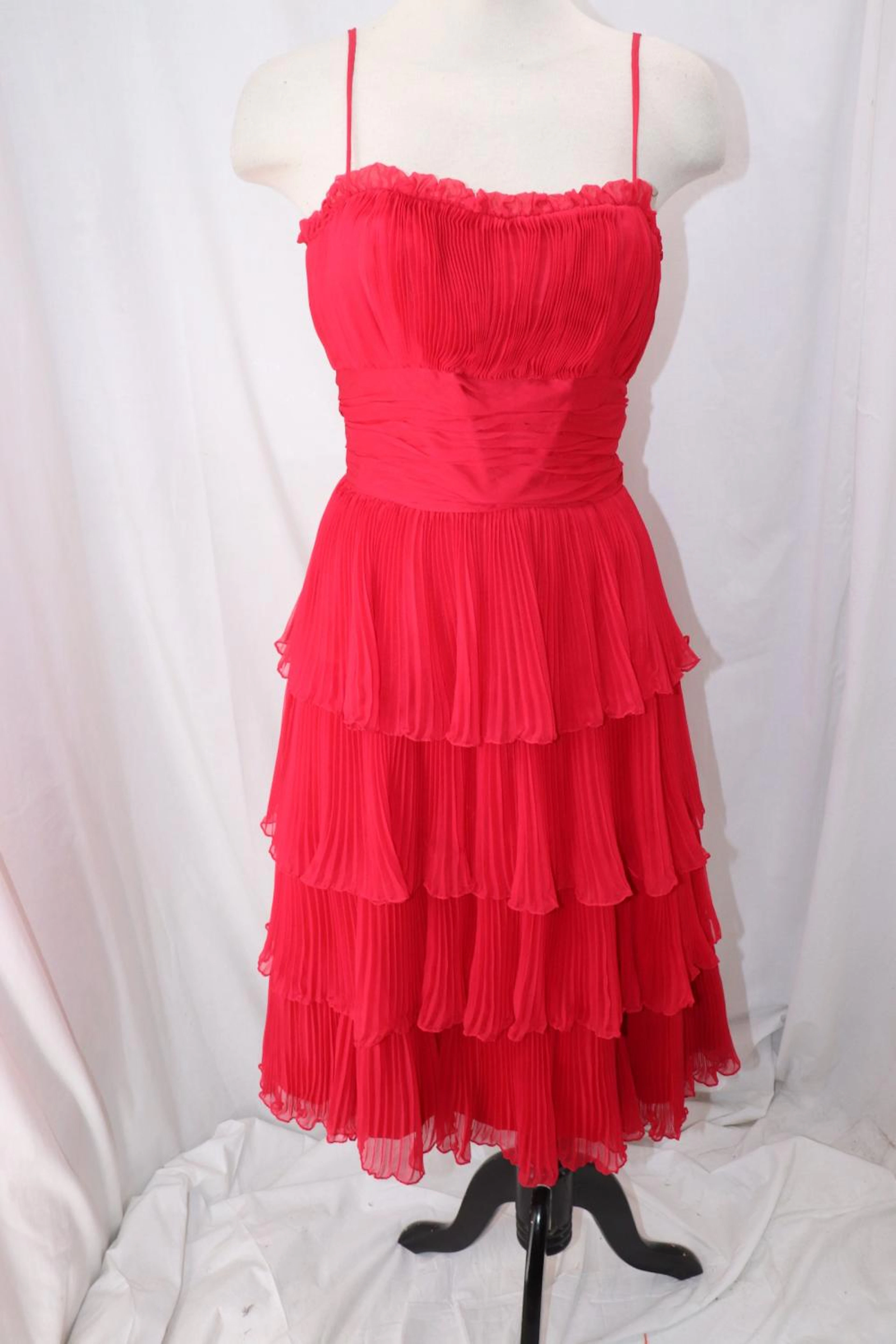 Vintage 1960's Suzy Perette Red Tiered Cocktail Dress