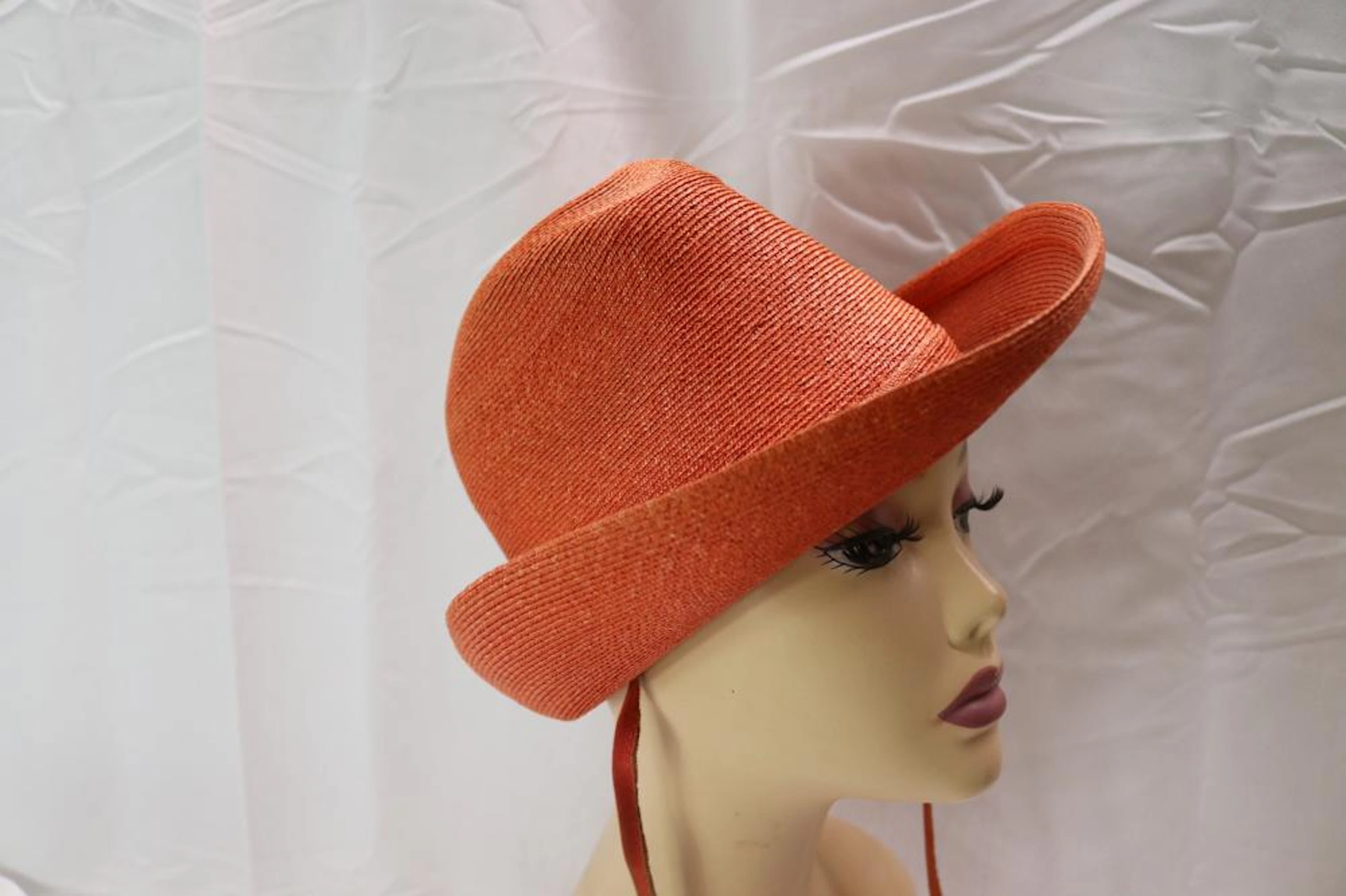 Vintage 1950's Schiaparelli Orange Straw Vagabond Hat