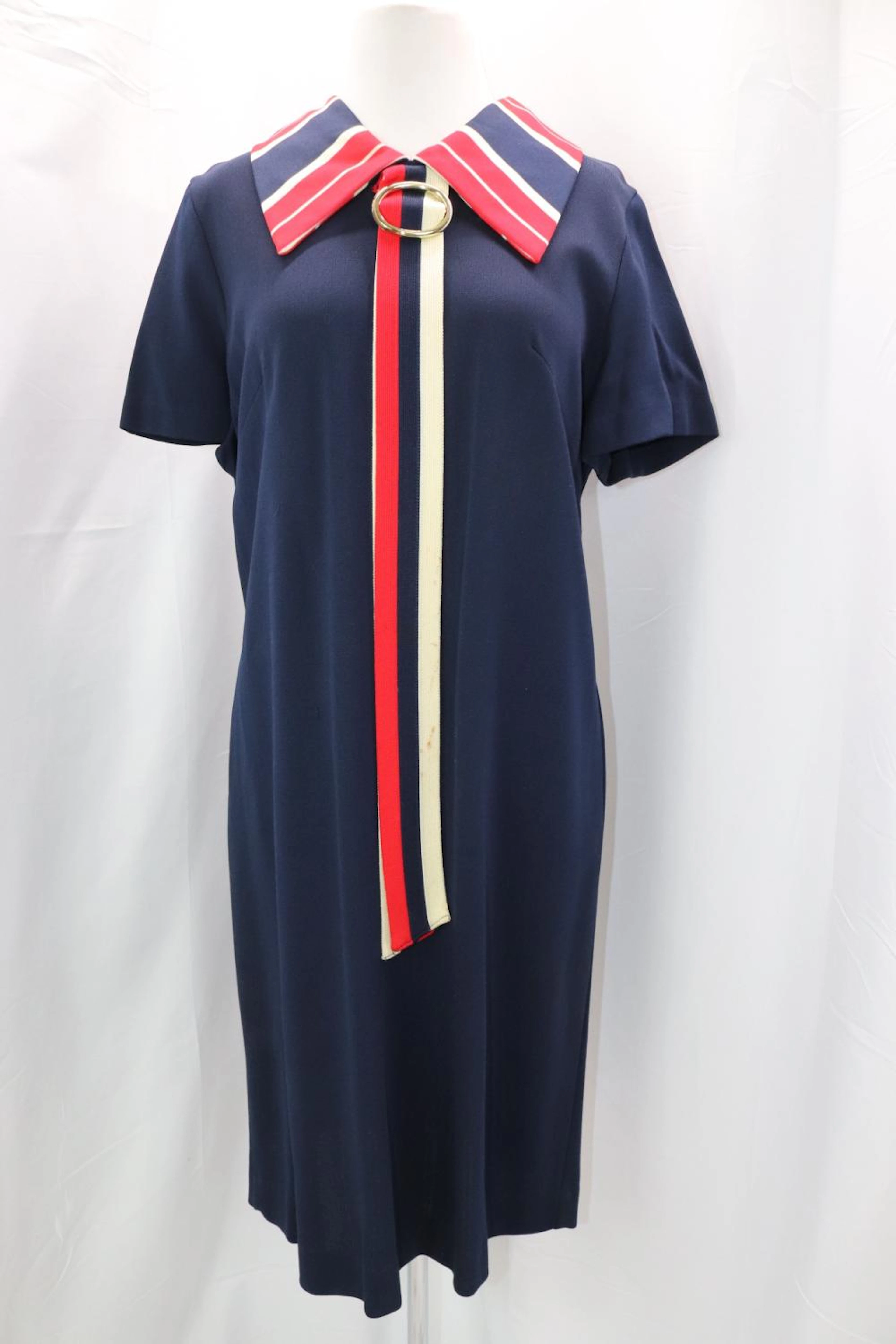 Vintage 1970's Red White & Blue Shift Dress with Tie