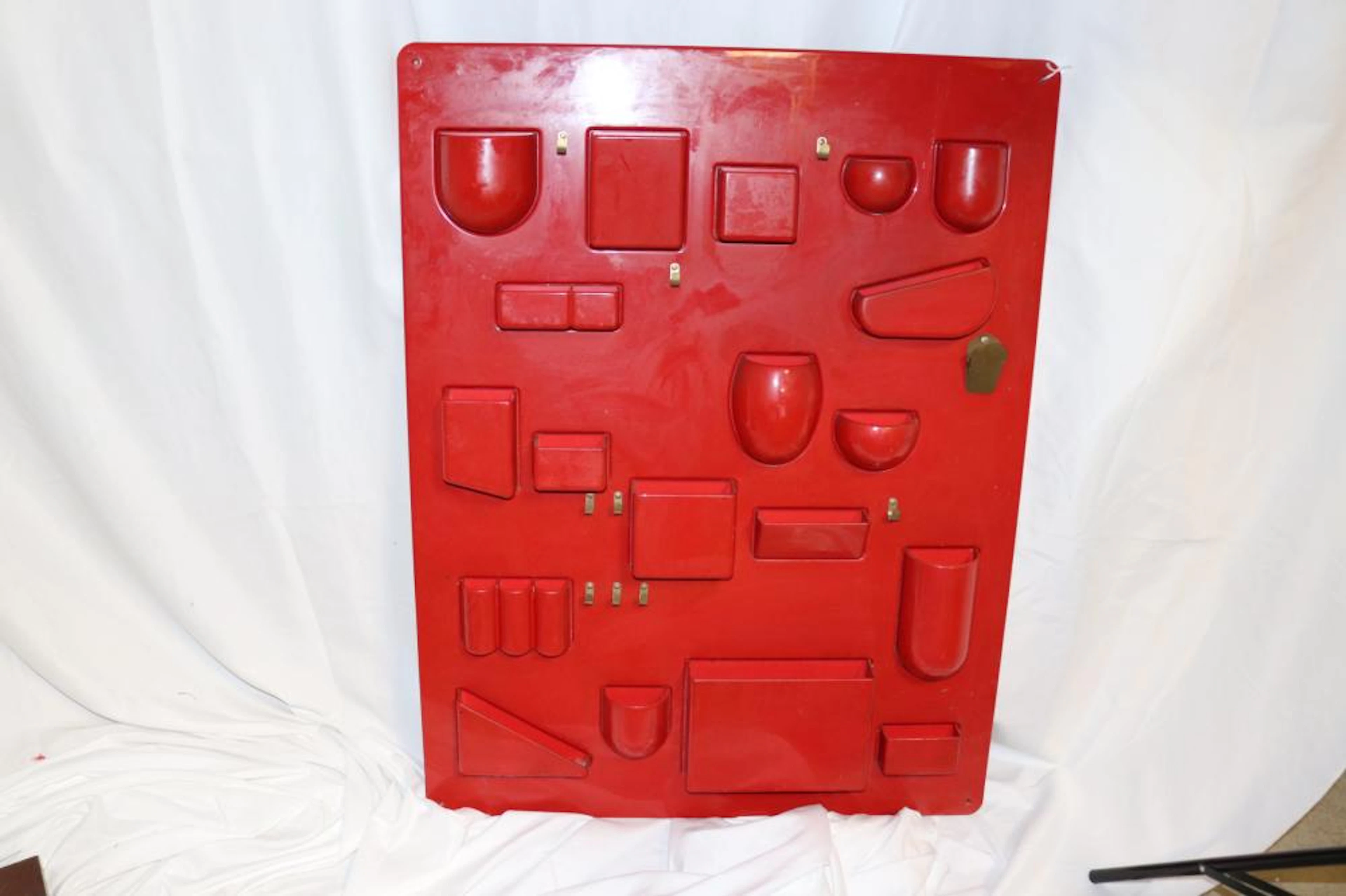 Vintage 1970's Red Plastic Architectural Wall Organizer