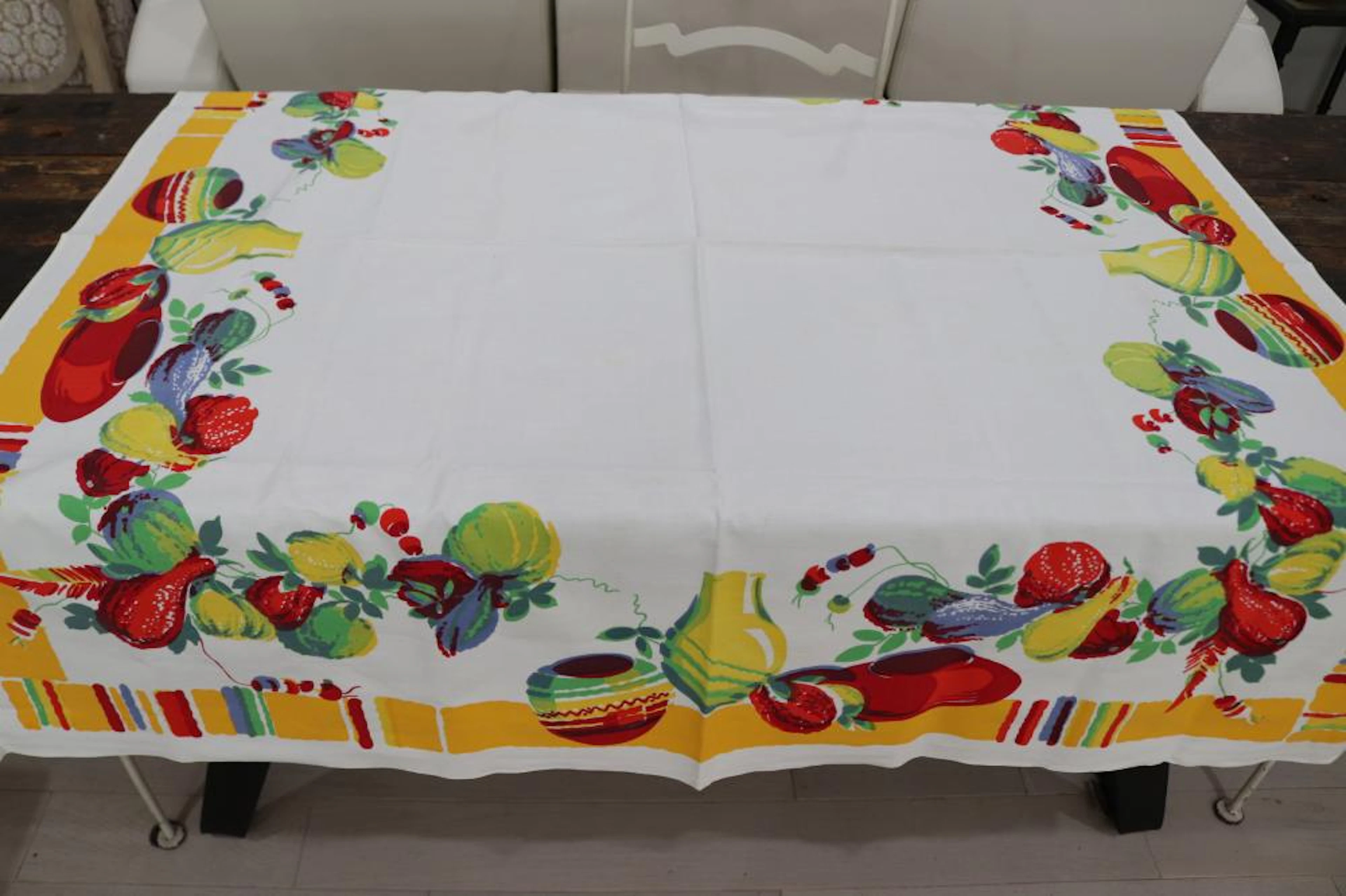 Vintage Mexican Printed Cotton Kitchen Tablecloth