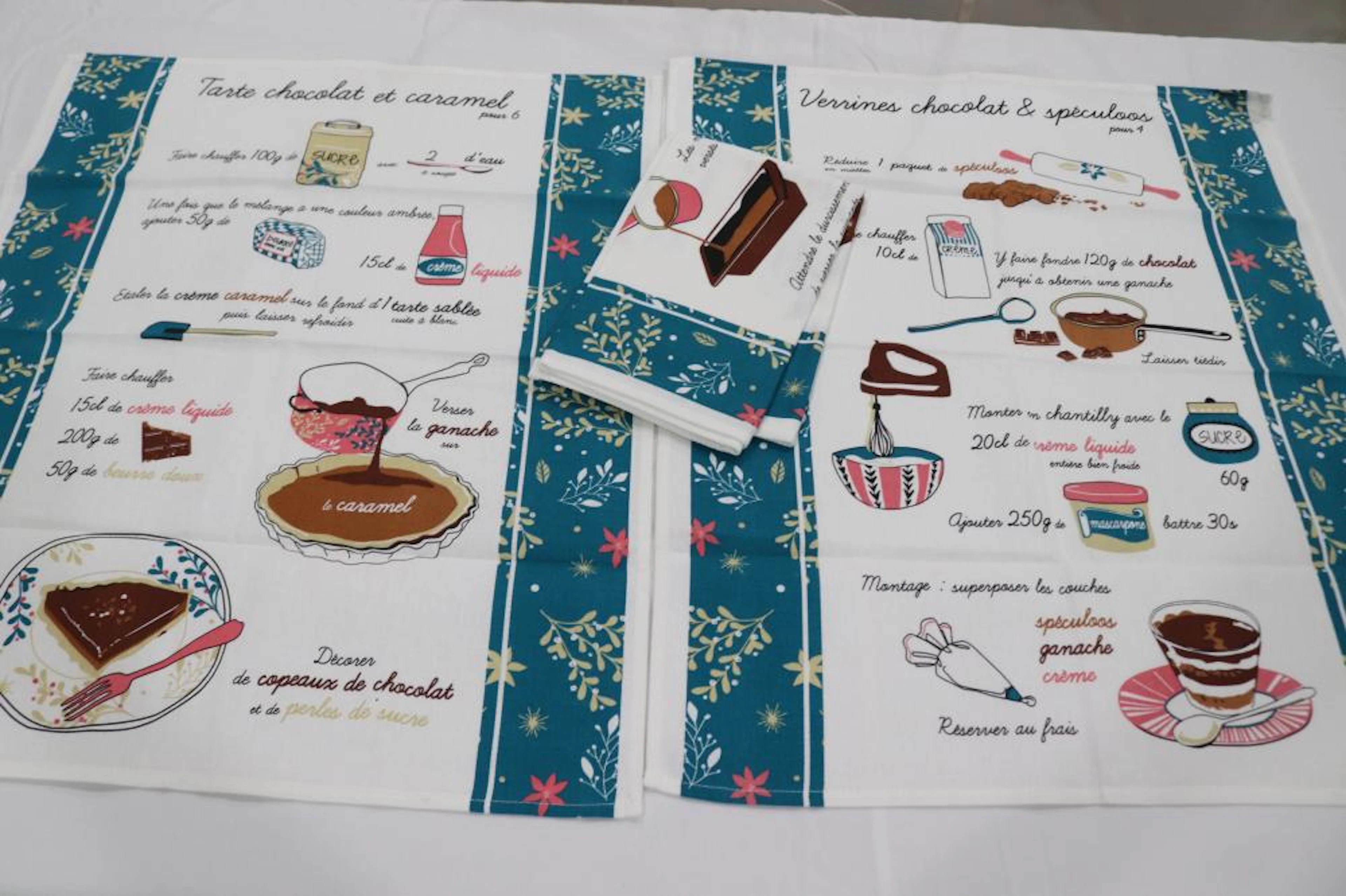 Lot of 3 Vintage Printed Recipe Kitchen Towels
