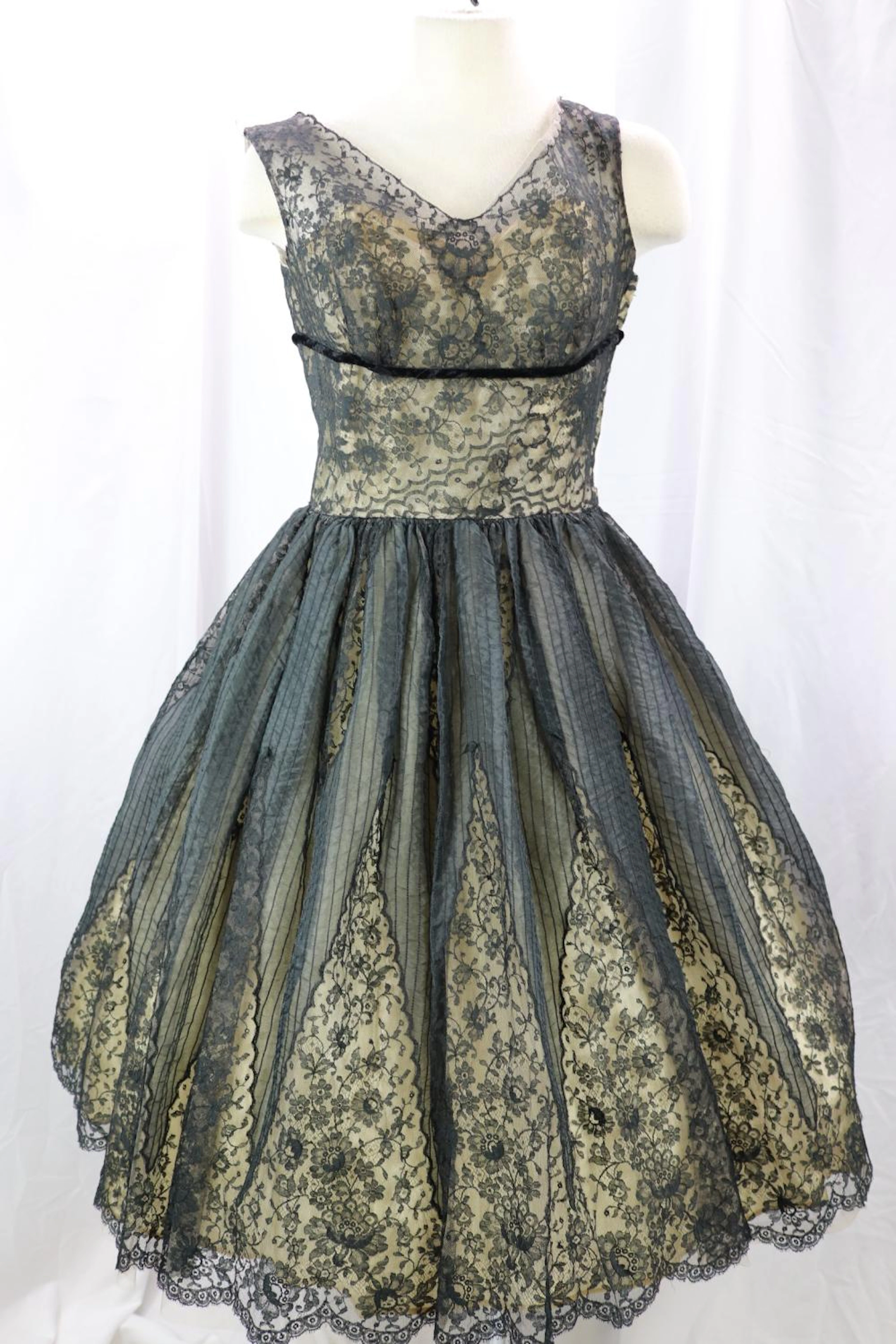 Vintage 1950's Ceil Chapman Black Lace Princess Dress