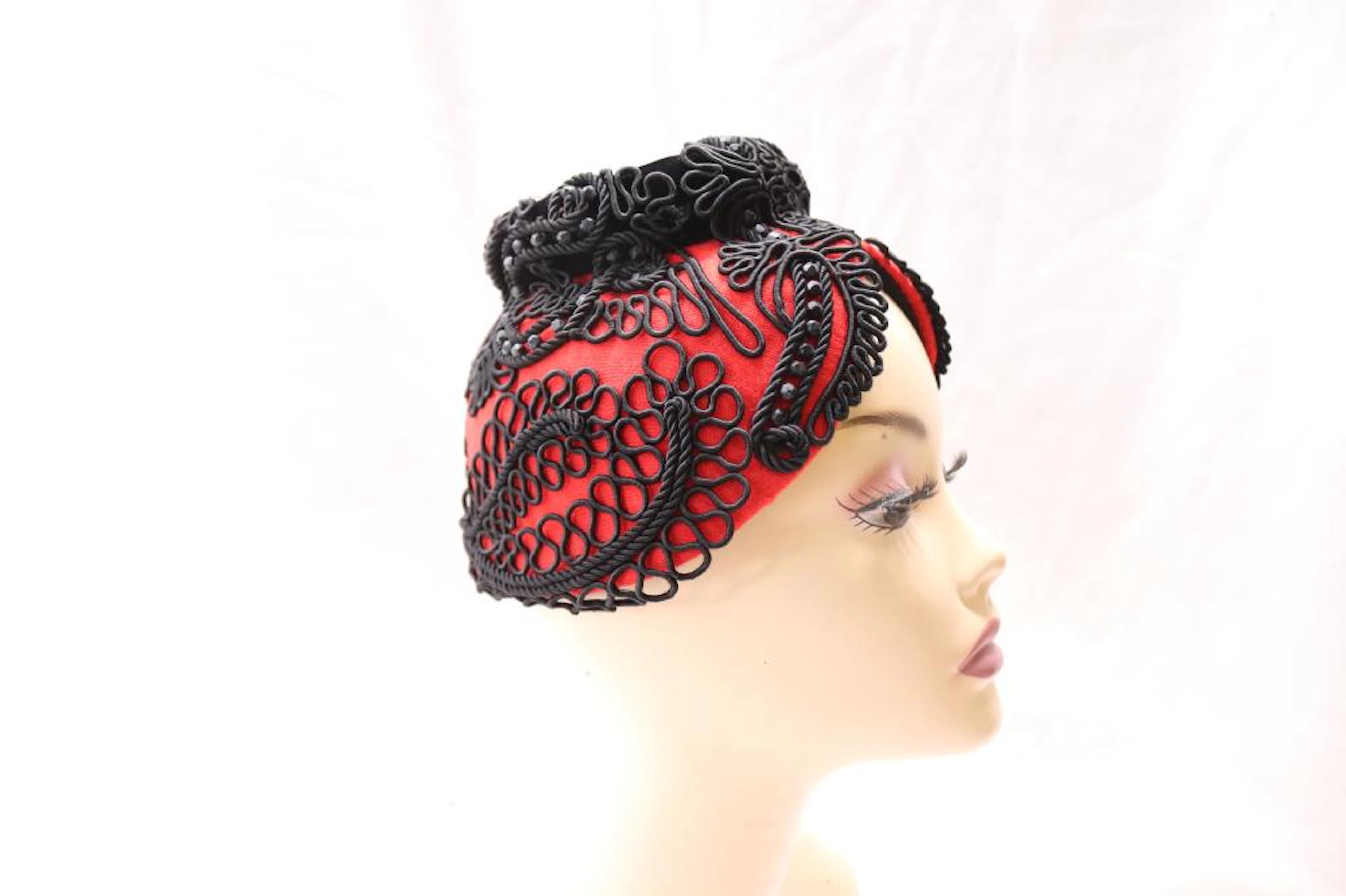 Vintage 1930's Lilly Dache' Hat with Cord & Beading