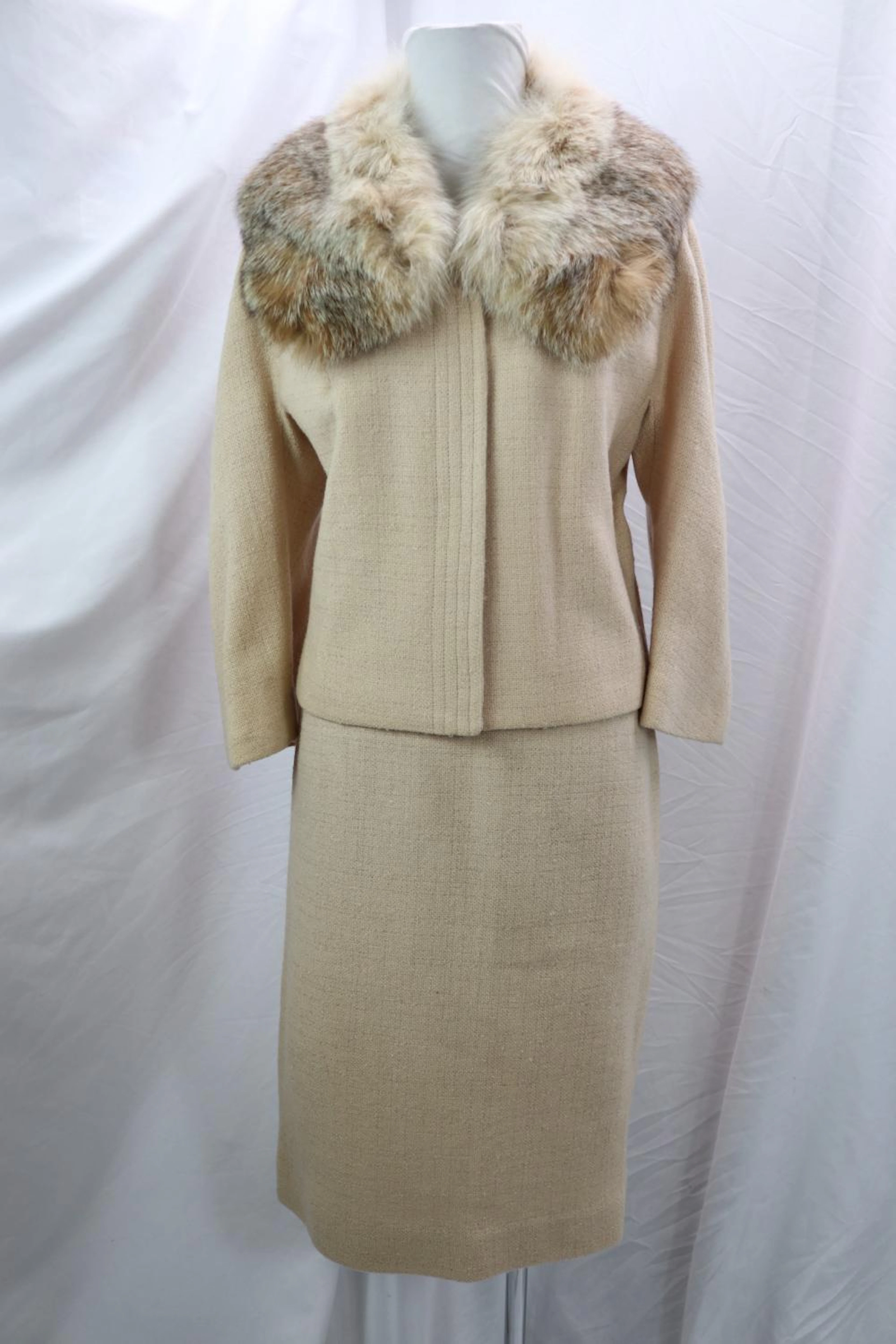Vintage 1960's Lilli Ann 2 Piece Skirt Set with Fox Fur Collar