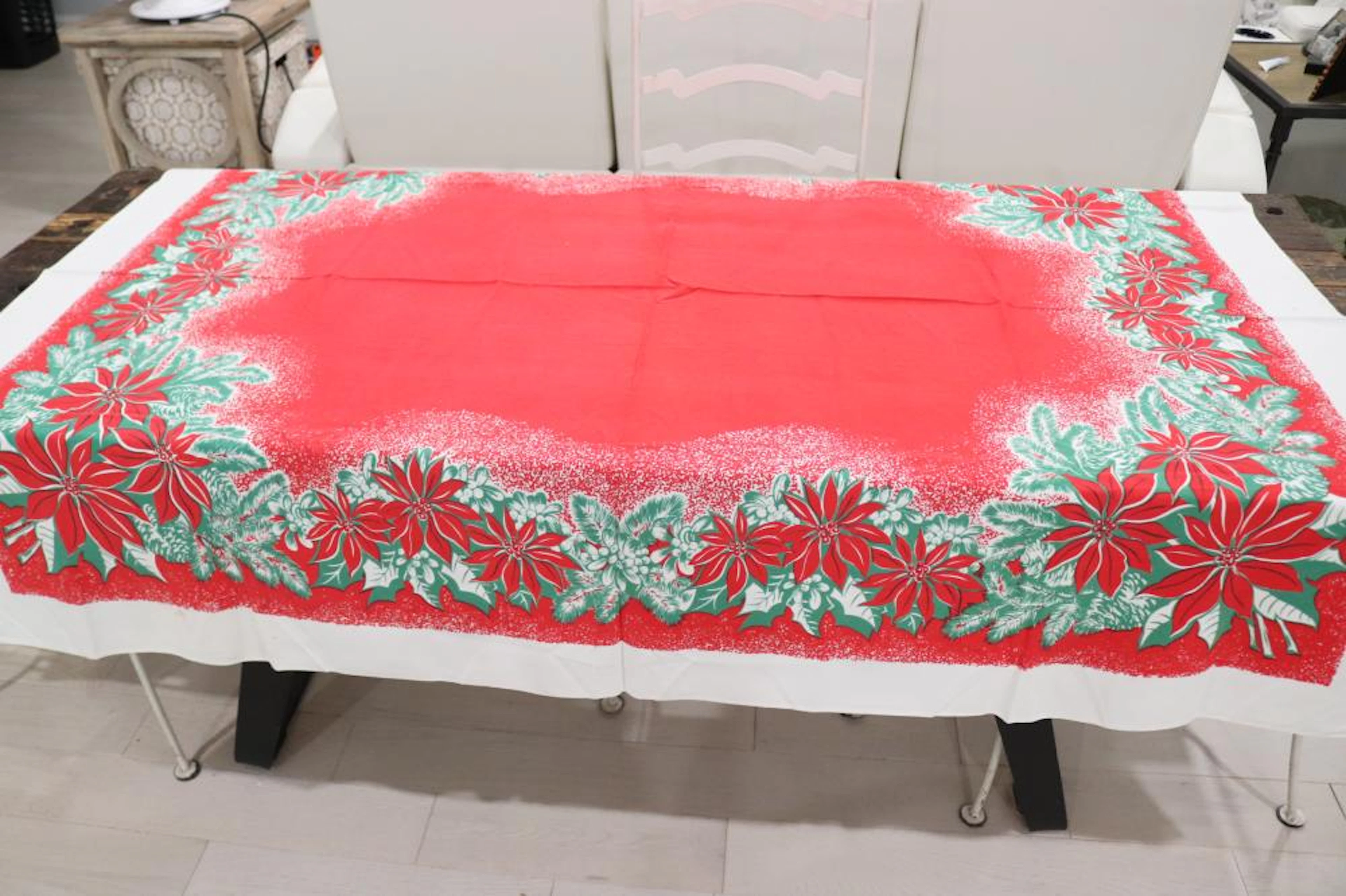 Vintage California Hand Prints Christmas Tablecloth