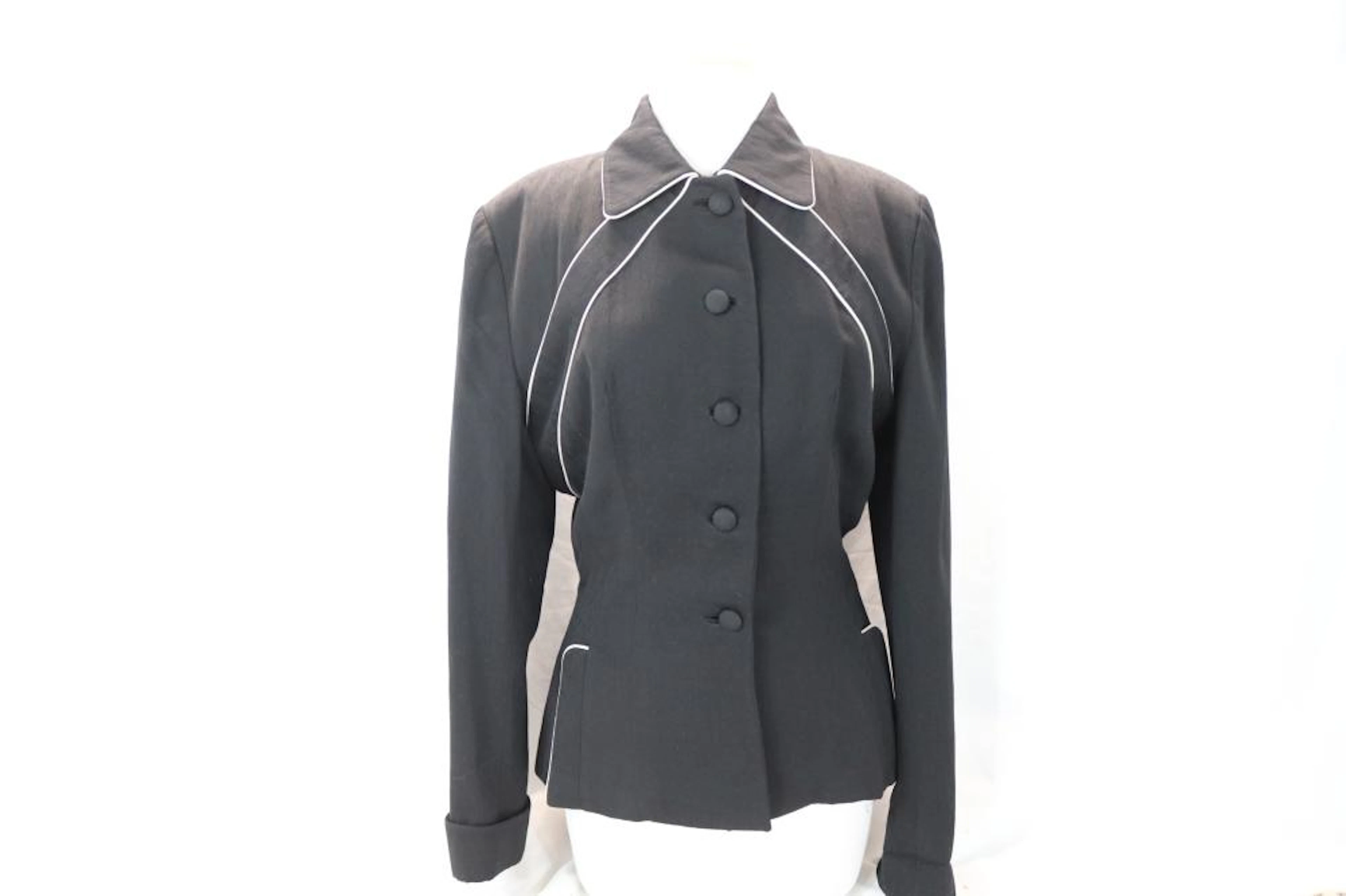 Vintage 1940's Lilli Ann Black Jacket with White Piping