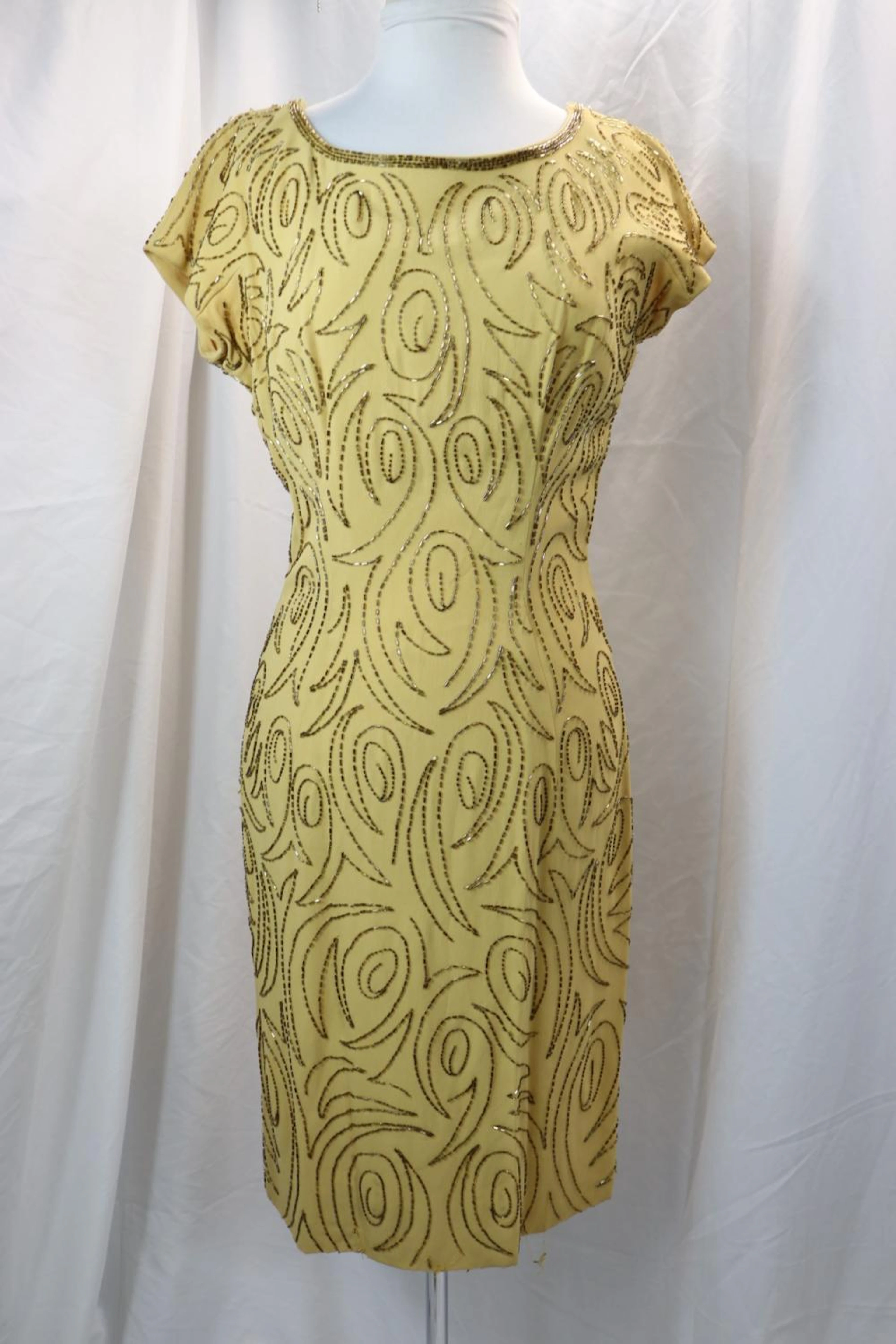 Vintage 1960's Frank Starr Original Gold Beaded Wiggle Dress