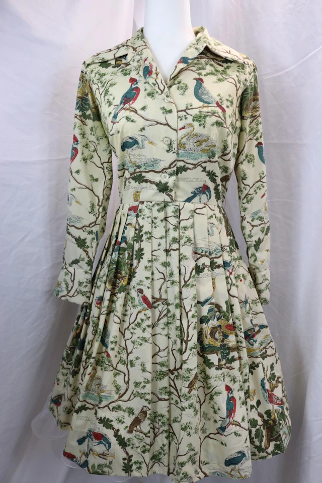 Vintage 1950's Country Clothes by Serbin, Cotton Bird Print Dress