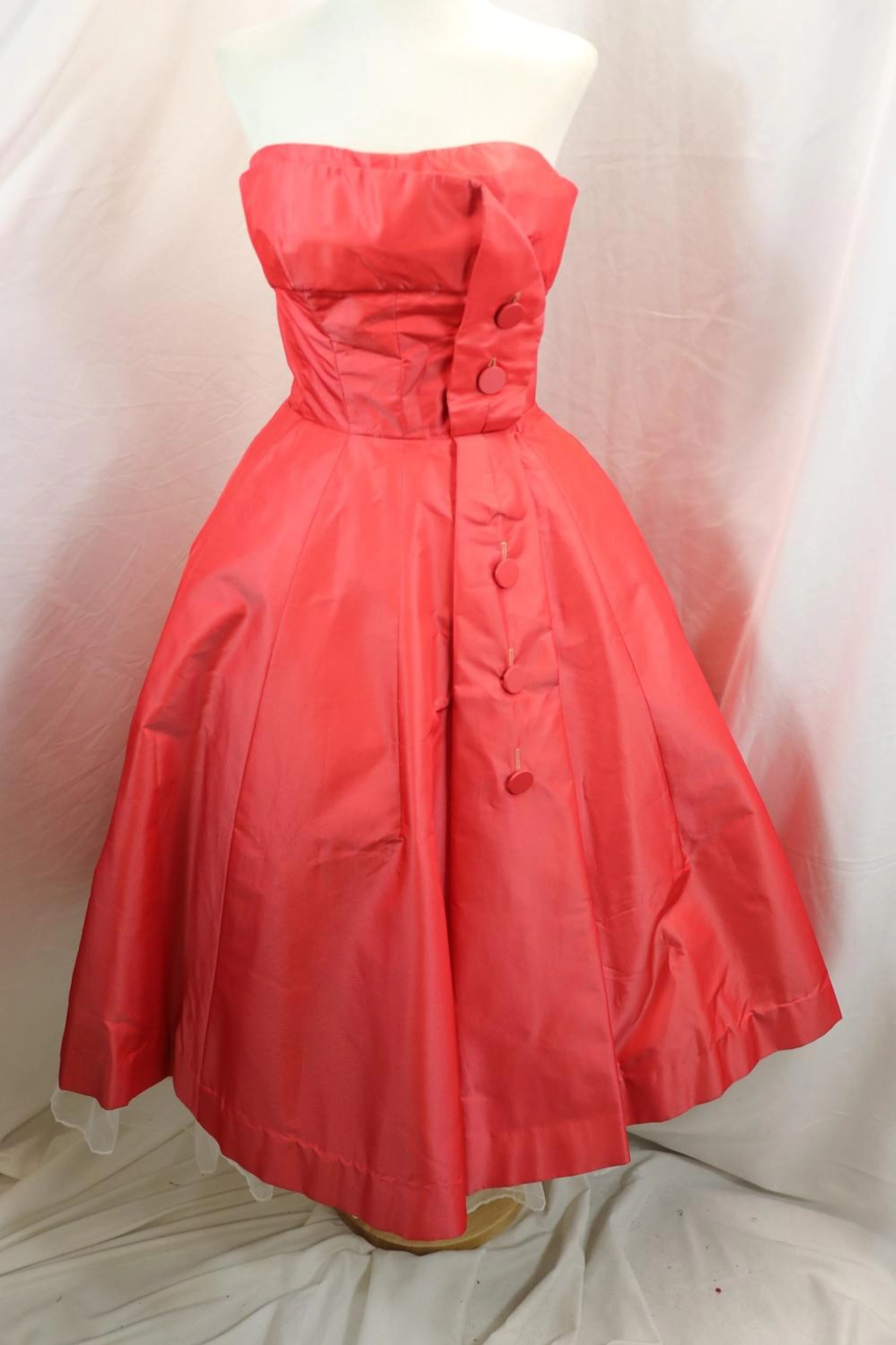 Vintage 1950's Suzy Perette Red Strapless Silk Party Dress