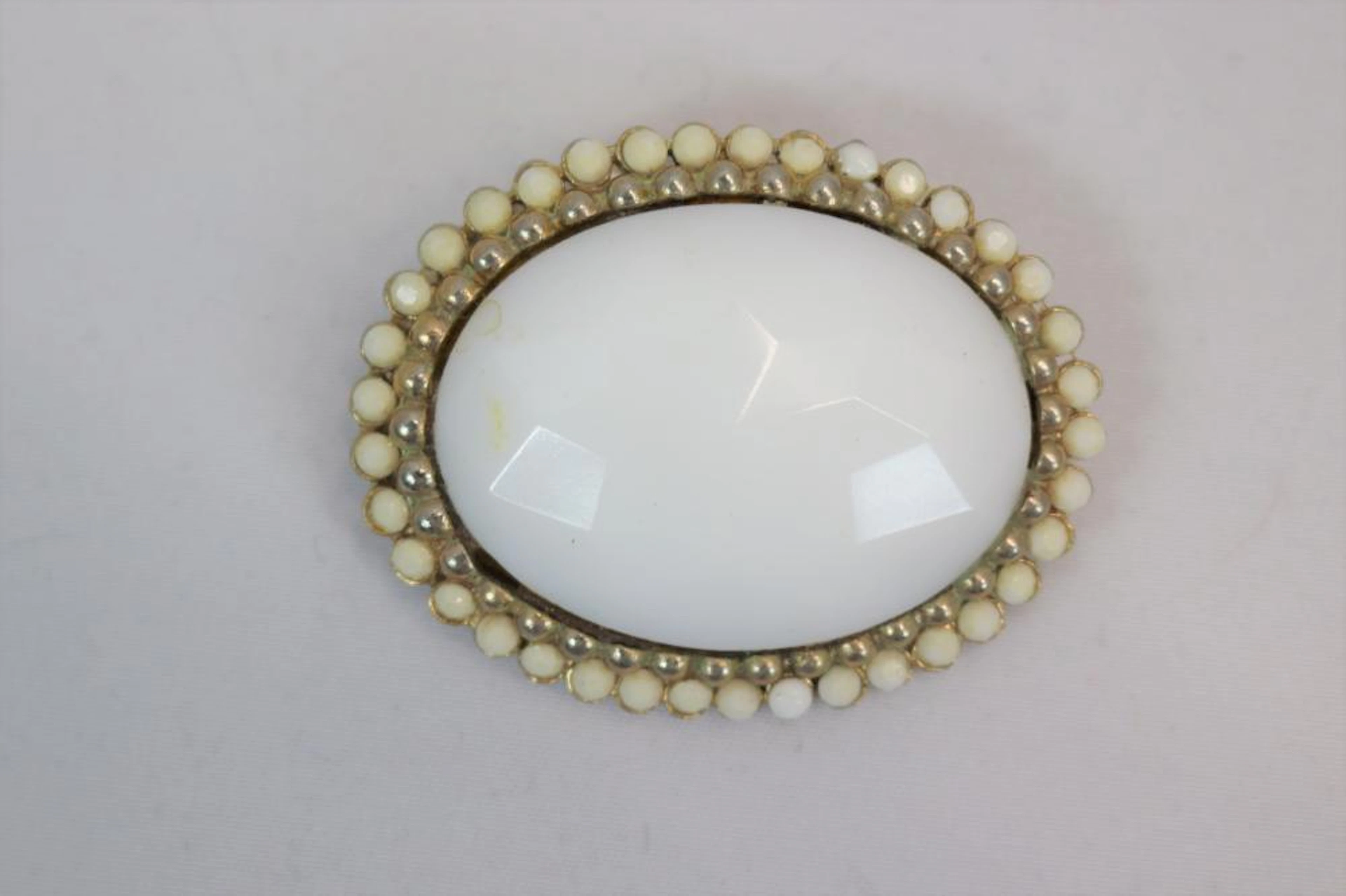 Vintage Signed Har Milk glass Brooch