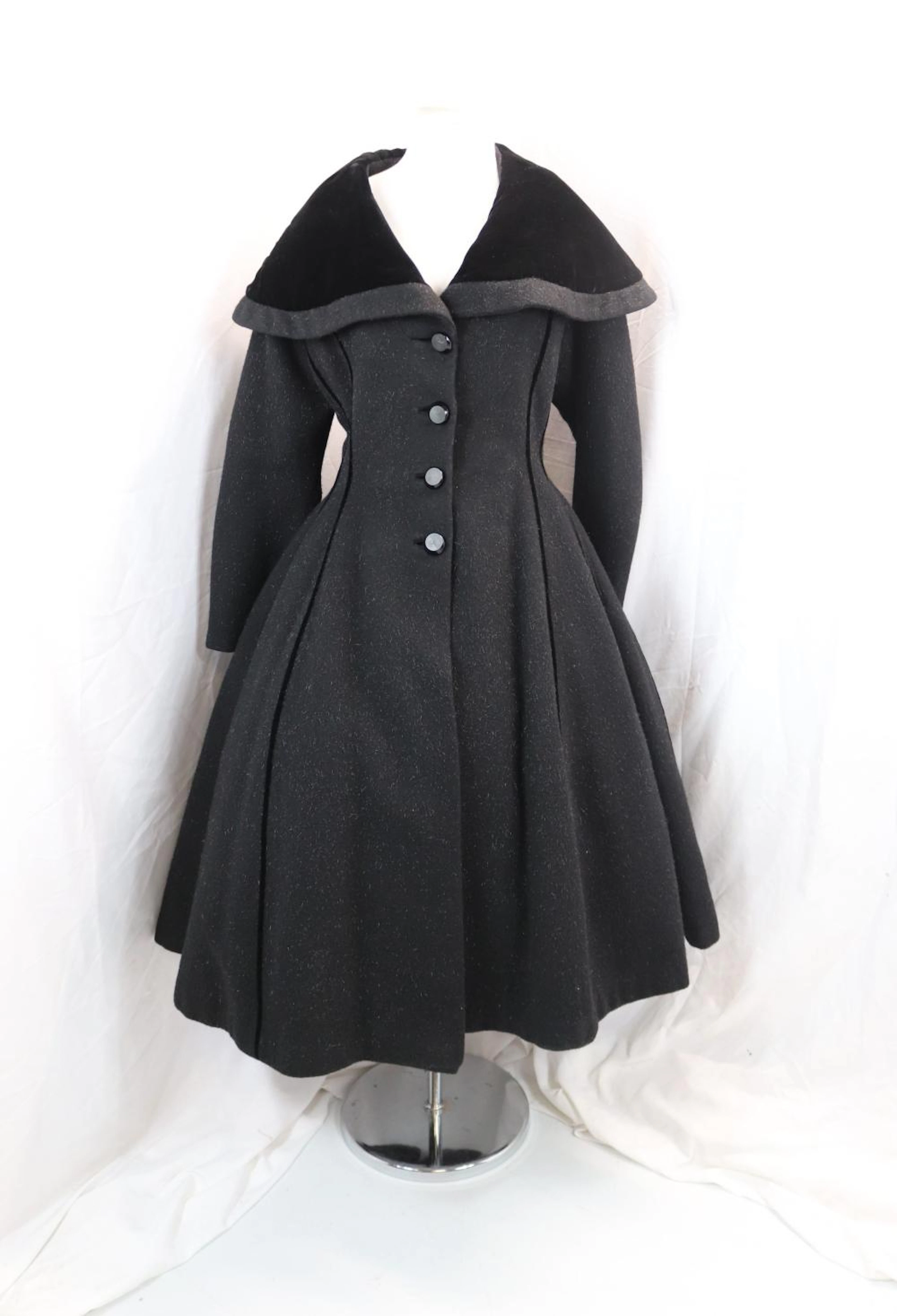 Vintage 1950's Lilli Ann Black Wool & Velvet Princess Coat