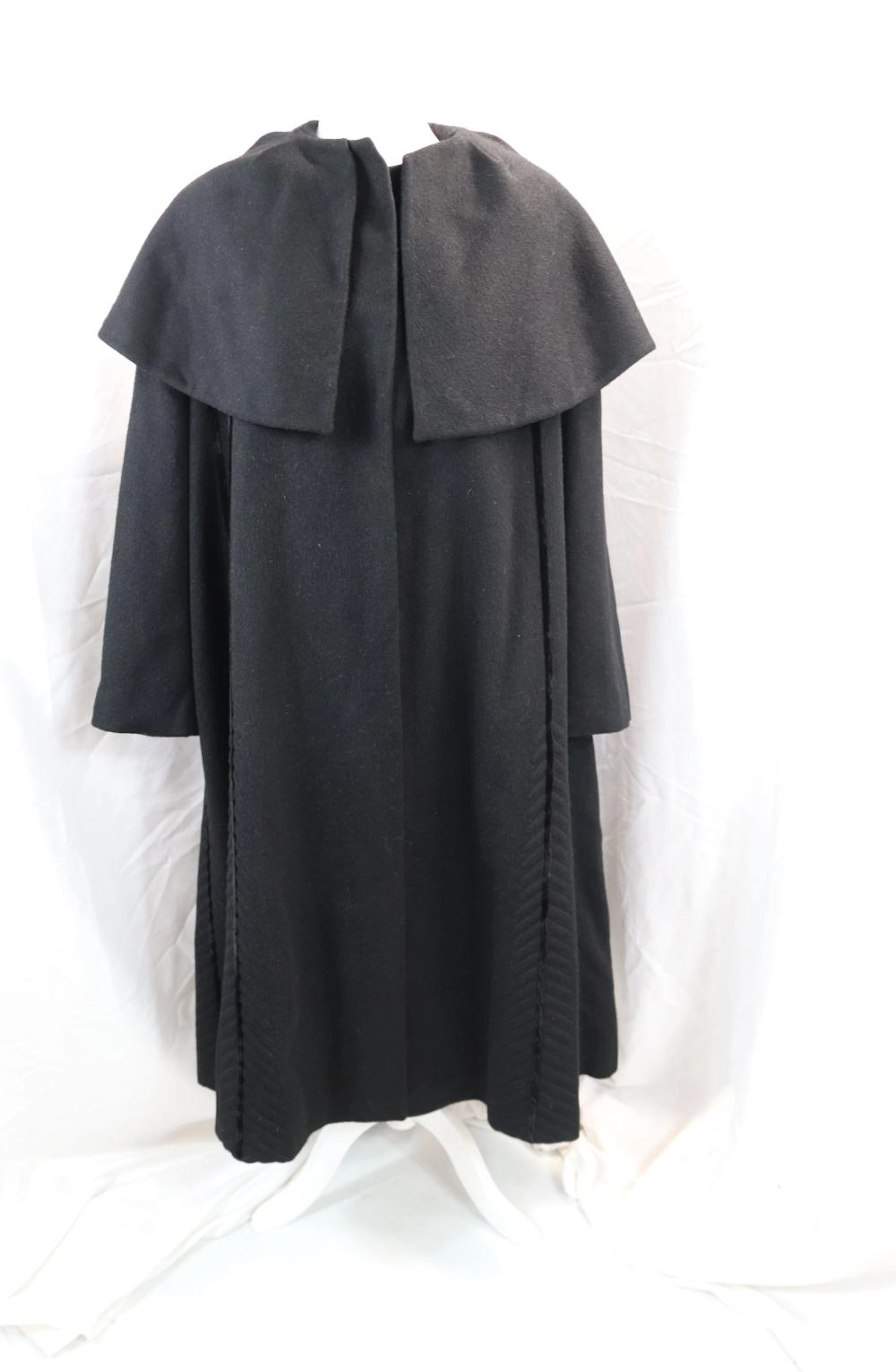 Vintage 1950's Lilli Ann trapunto Black Wool Princess Coat